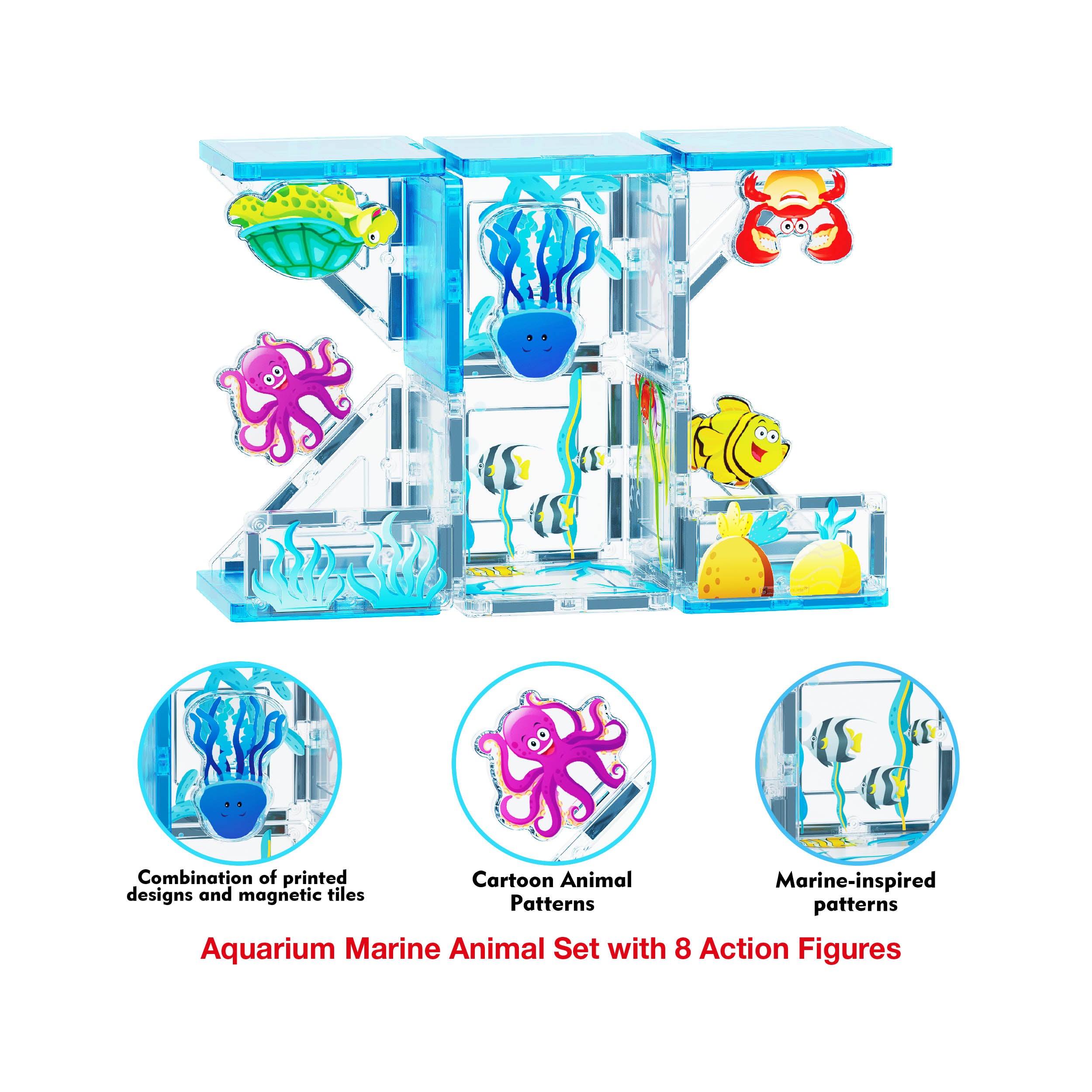 PicassoTiles 26 Piece Marine World Magnetic Toy with Ocean Characters