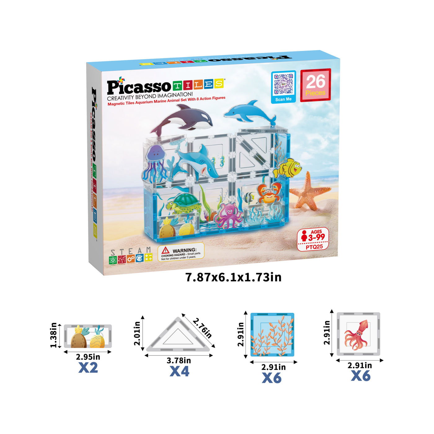 PicassoTiles 26 Piece Marine World Magnetic Toy with Ocean Characters