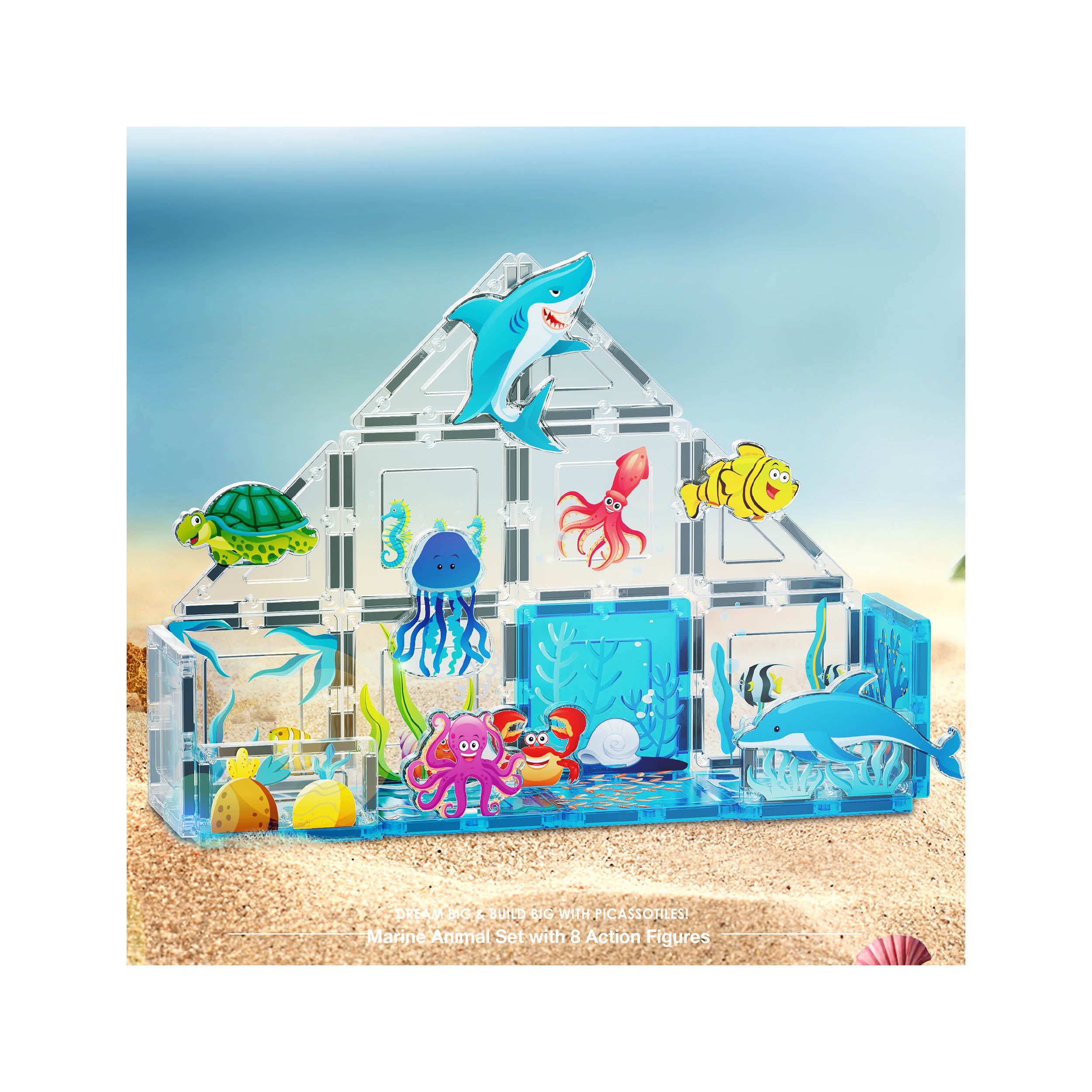 PicassoTiles 26 Piece Marine World Magnetic Toy with Ocean Characters