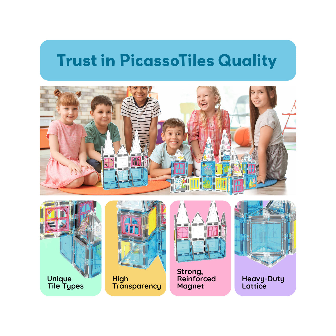 PicassoTiles 50 Piece Mermaid Magnetic Tile  Building Blocks Set