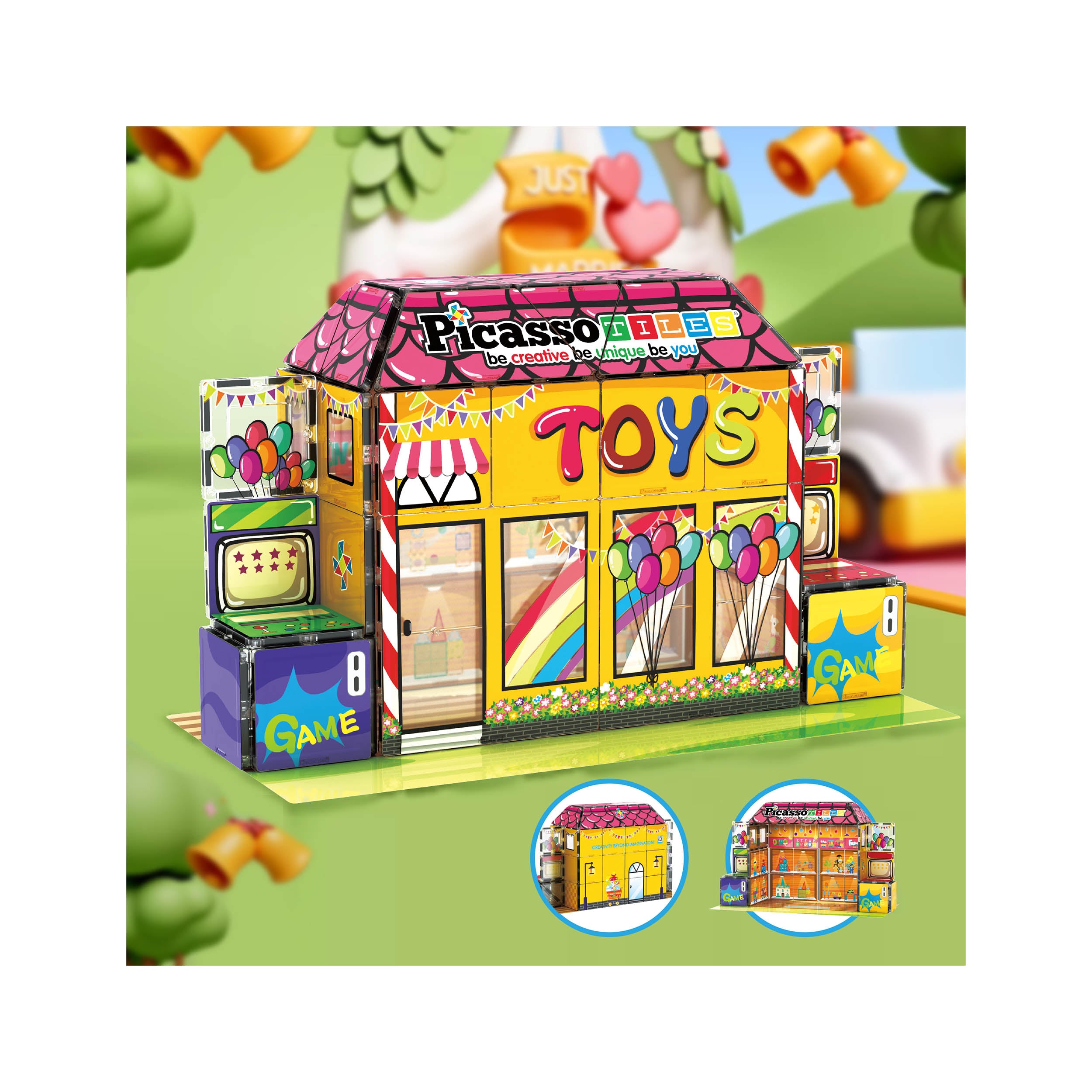 PicassoTiles Toy Store Adventure 60-Piece Magnetic Building Set