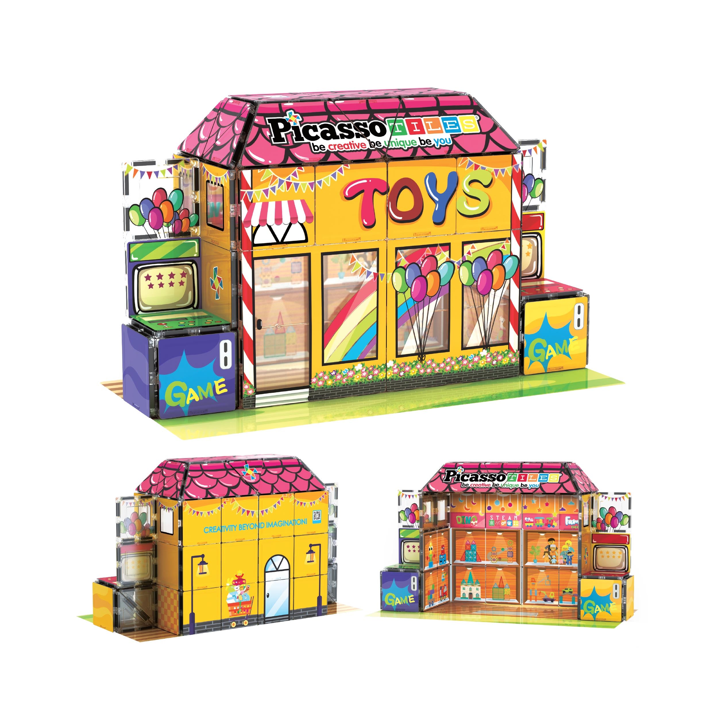 PicassoTiles Toy Store Adventure 60-Piece Magnetic Building Set