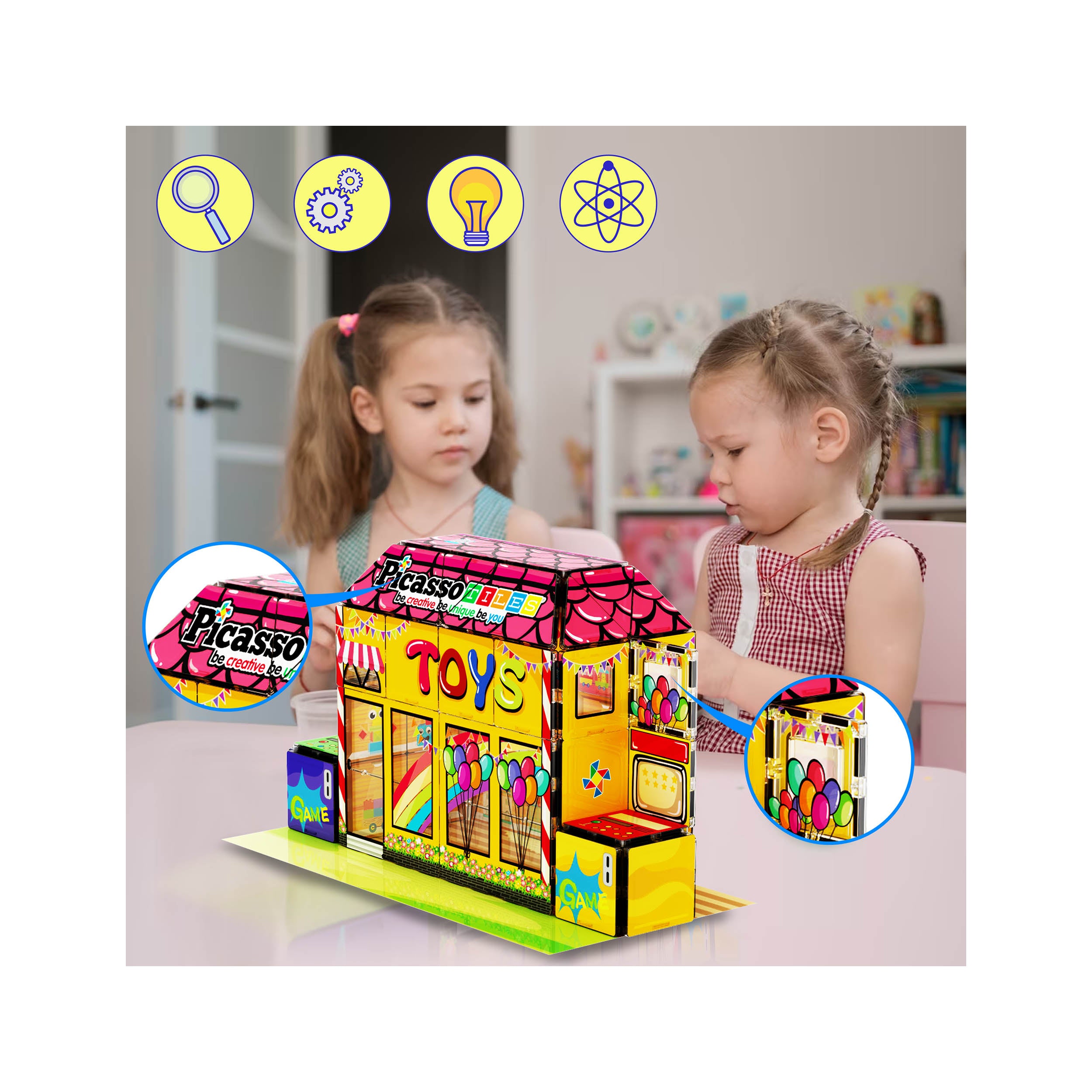 PicassoTiles Toy Store Adventure 60-Piece Magnetic Building Set