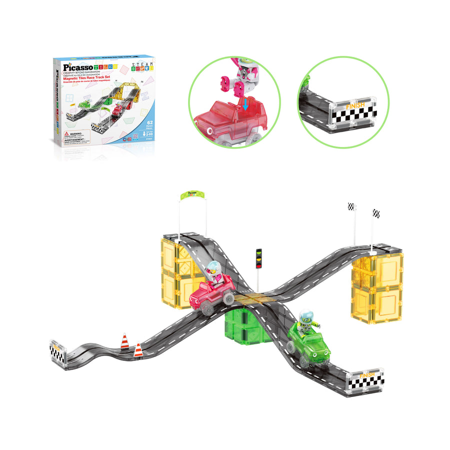 PicassoTiles Race Car Track Slider Racing Building Set