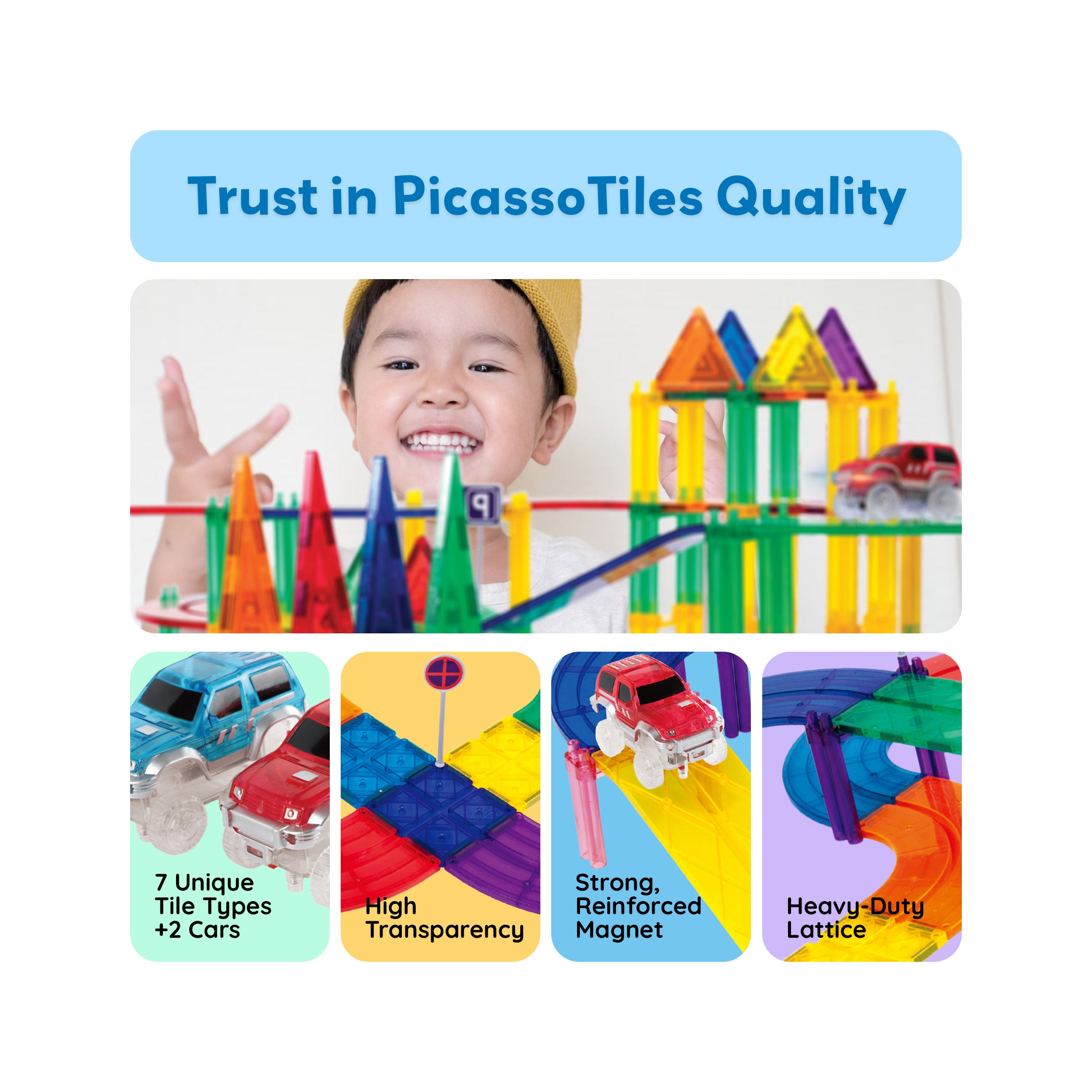 PicassoTiles 100pc Race Track Building Blocks with LED Cars