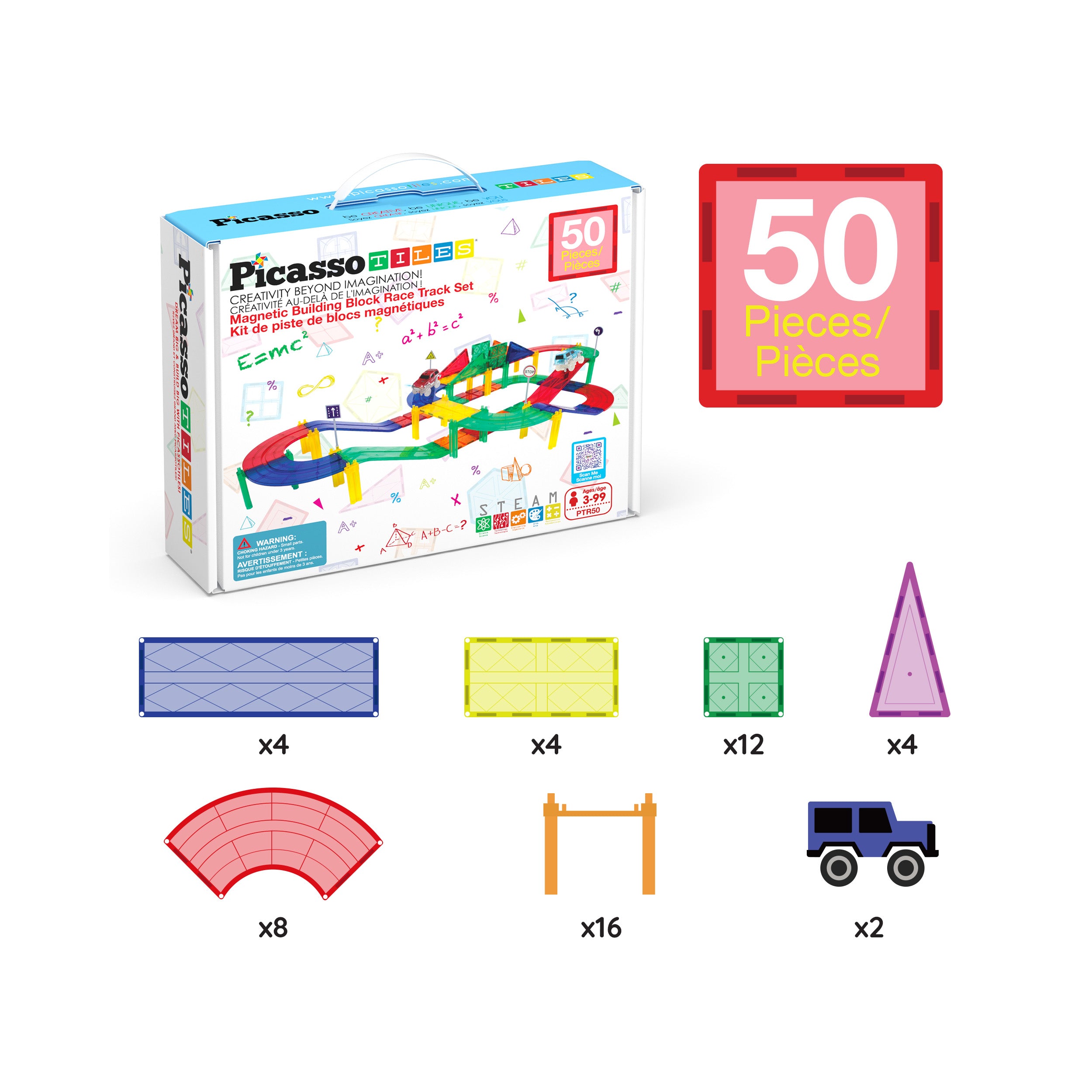 PicassoTiles Magnetic Tiles Race Track with LED Cars