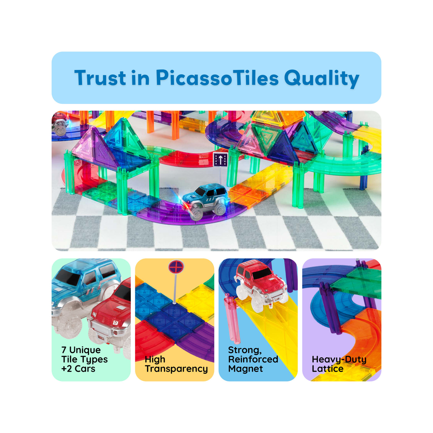 PicassoTiles Magnetic Tiles Race Track with LED Cars