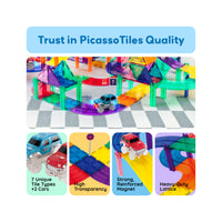 PicassoTiles Magnetic Tiles Race Track with LED Cars