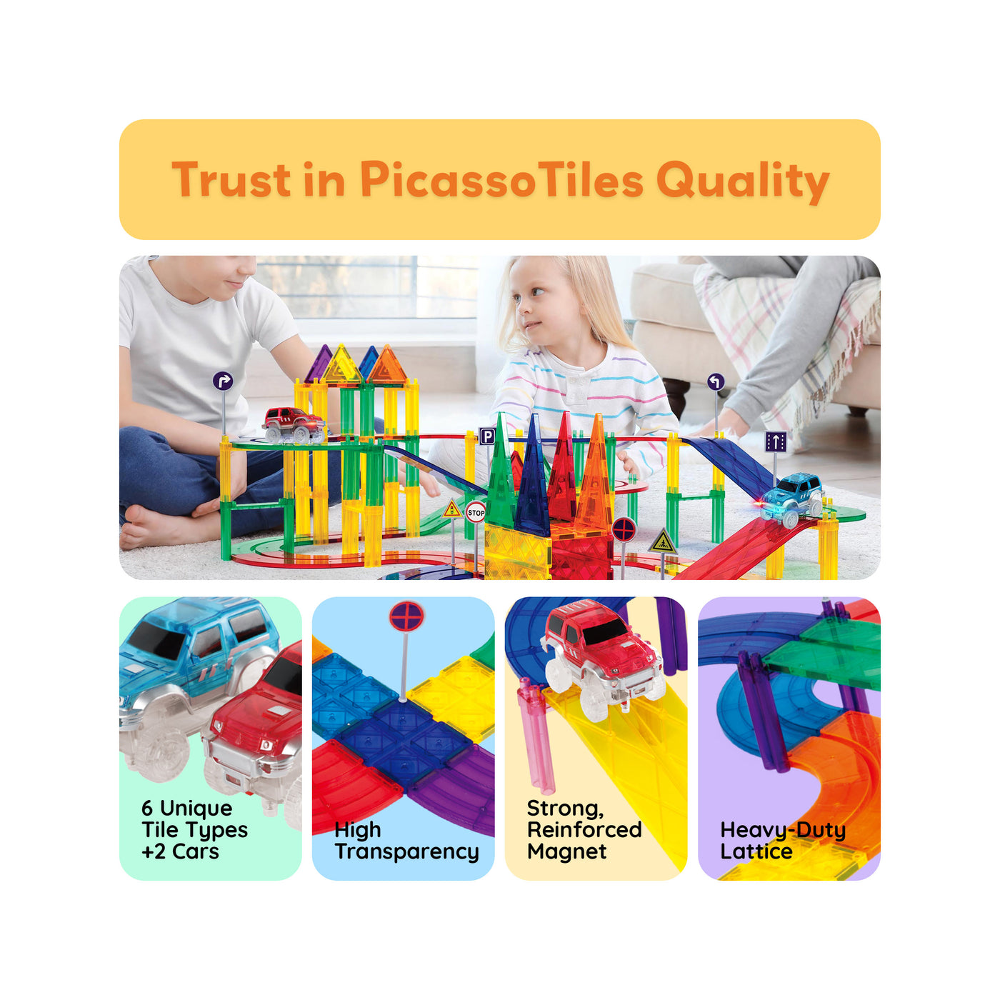 PicassoTiles 80pc Race Track Magnetic Building Blocks Set