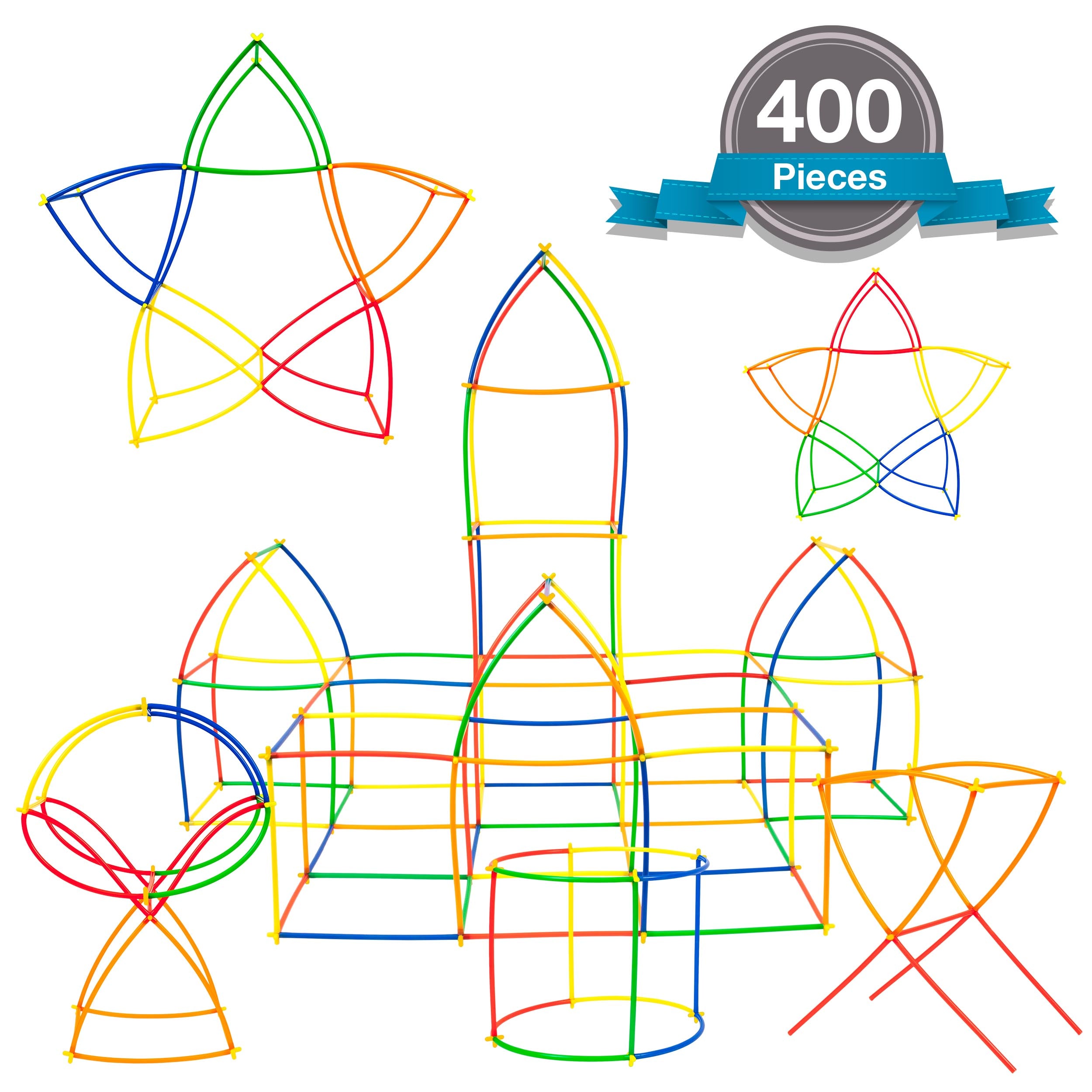 PicassoTiles 400pc Straw Building Set PTS400