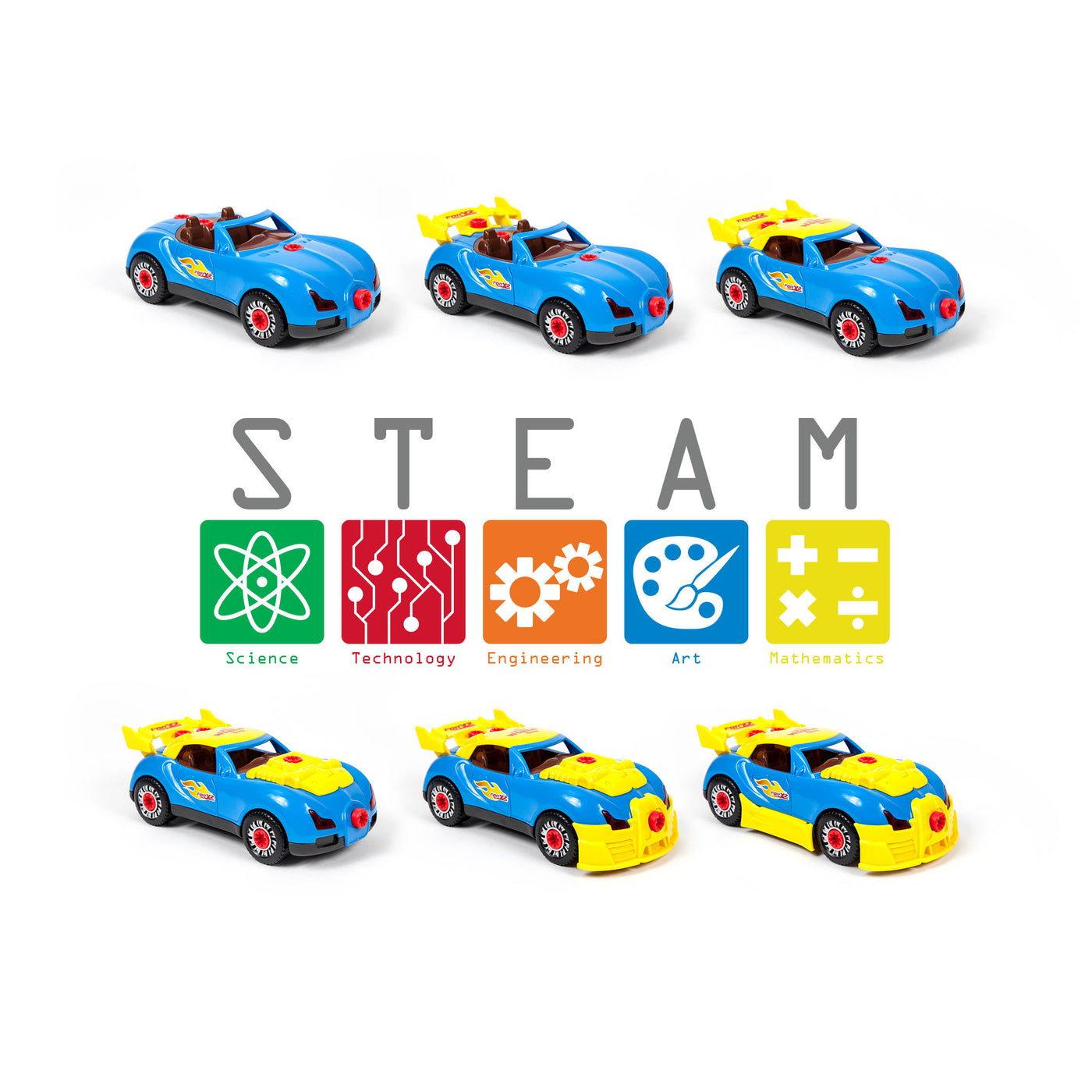 PicassoTiles DIY Take-Apart LED Race Car Set with Toy Drill