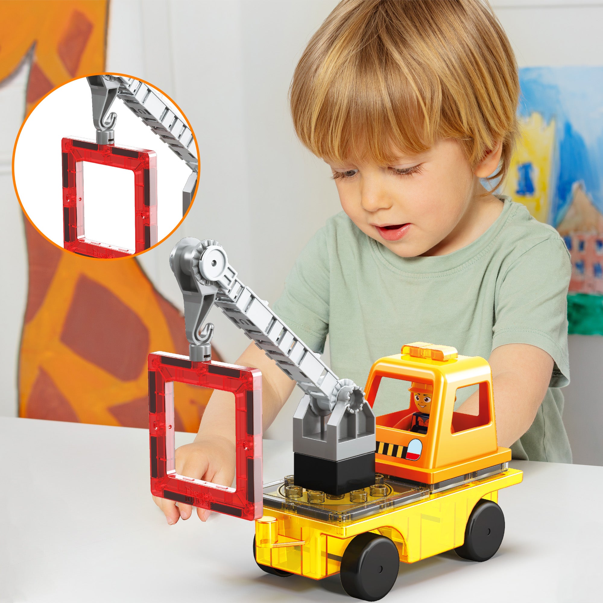 PicassoTiles Magnet Tile Building Brick Blocks 3in1 Construction Vehicle Set