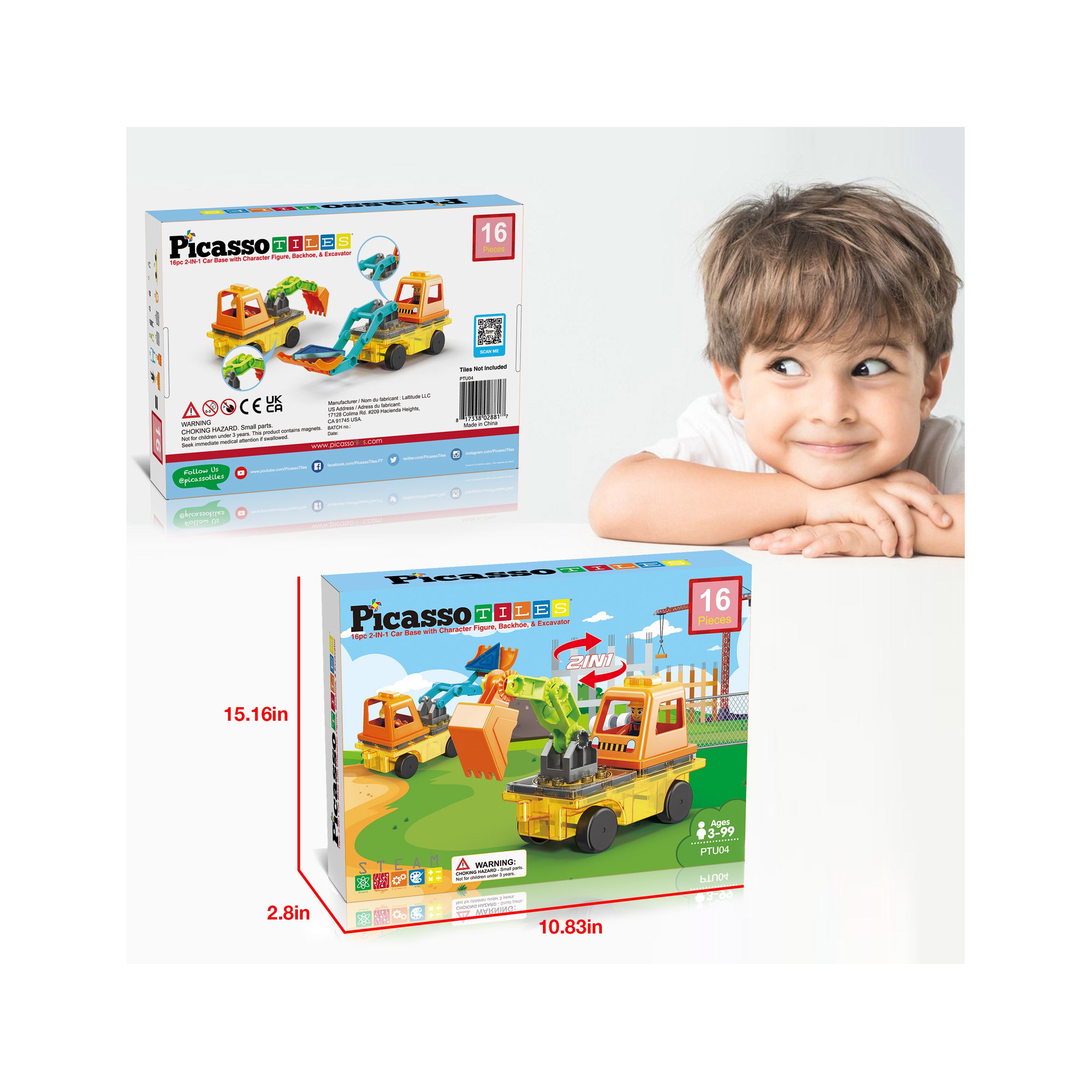 PicassoTiles Magnet Tiles Building Block 2in1 Vehicle Brick Playset