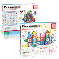 PicassoTiles 102 Piece Magnetic Building Tile Set w/Educational Artwork Graphics