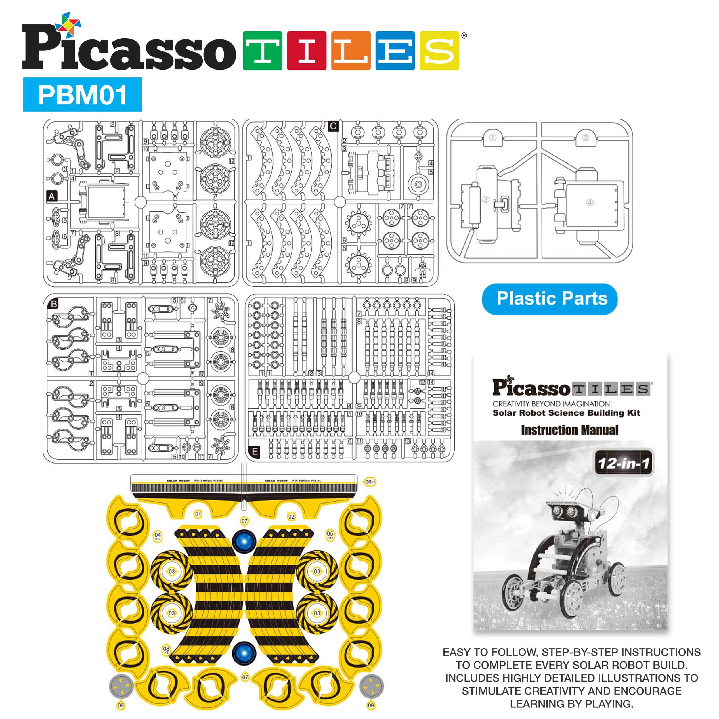 PicassoTiles 12-in-1 Solar Powered Space Robot Science Kit