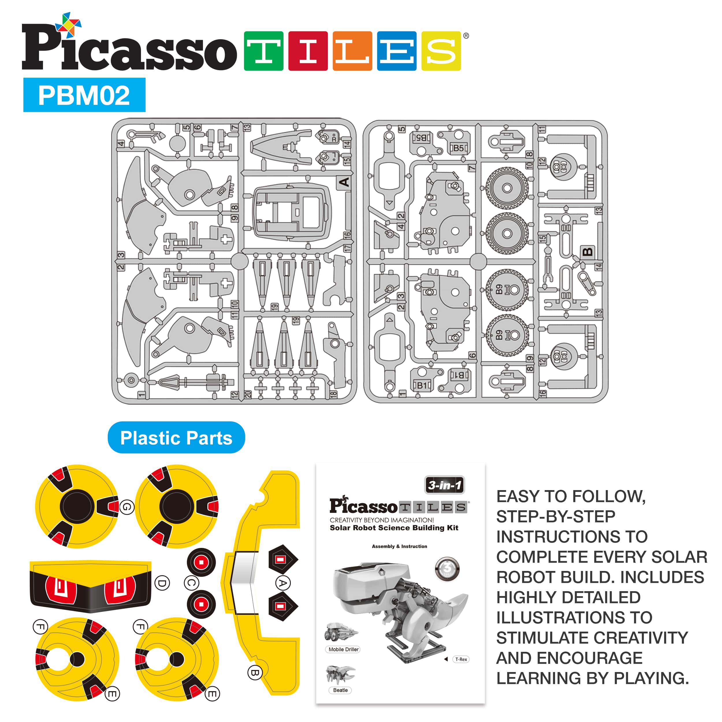 PicassoTiles 6-in-1 Stem Kids Solar Powered Ufo Robot