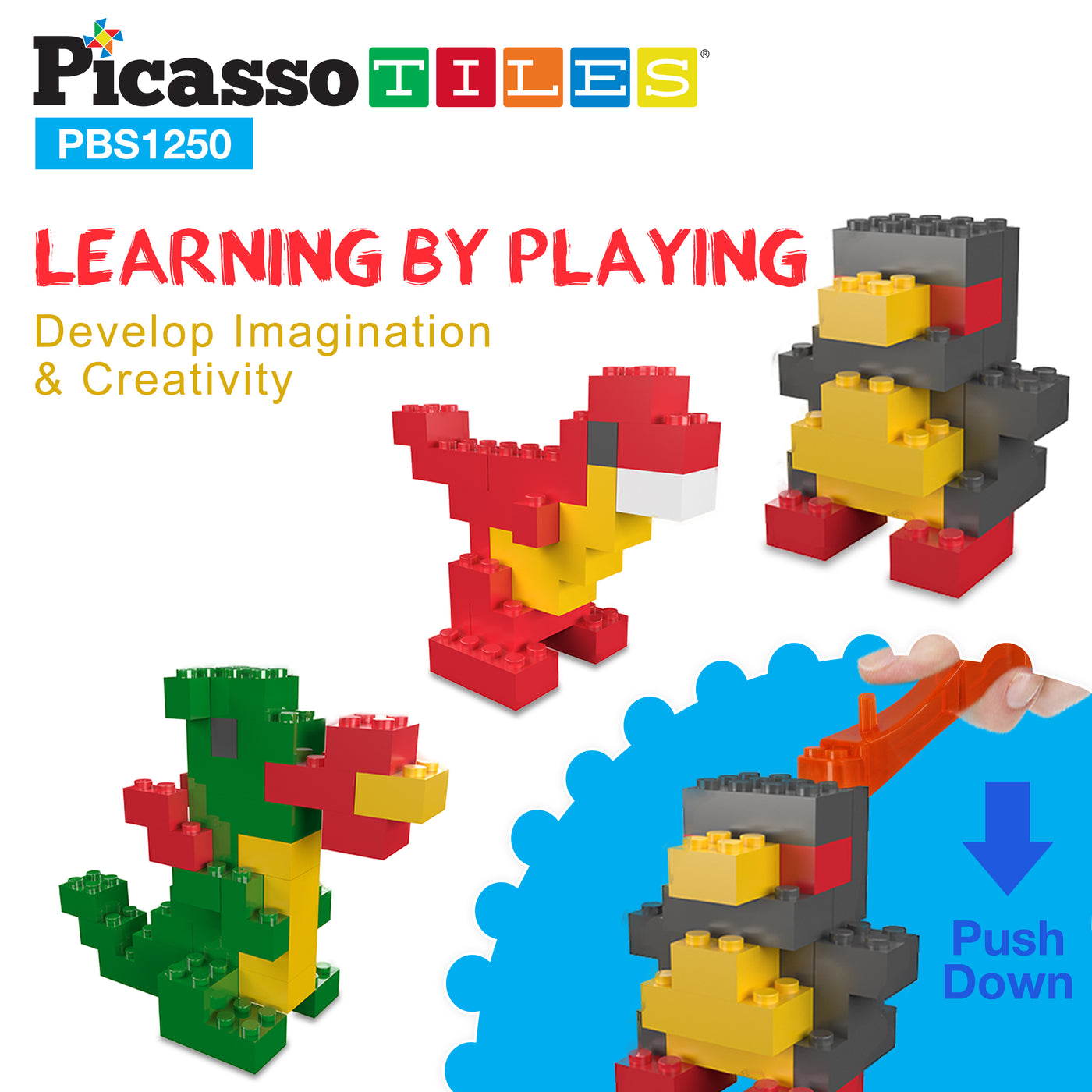 PicassoTiles Building Block Brick 1250 Piece Playset