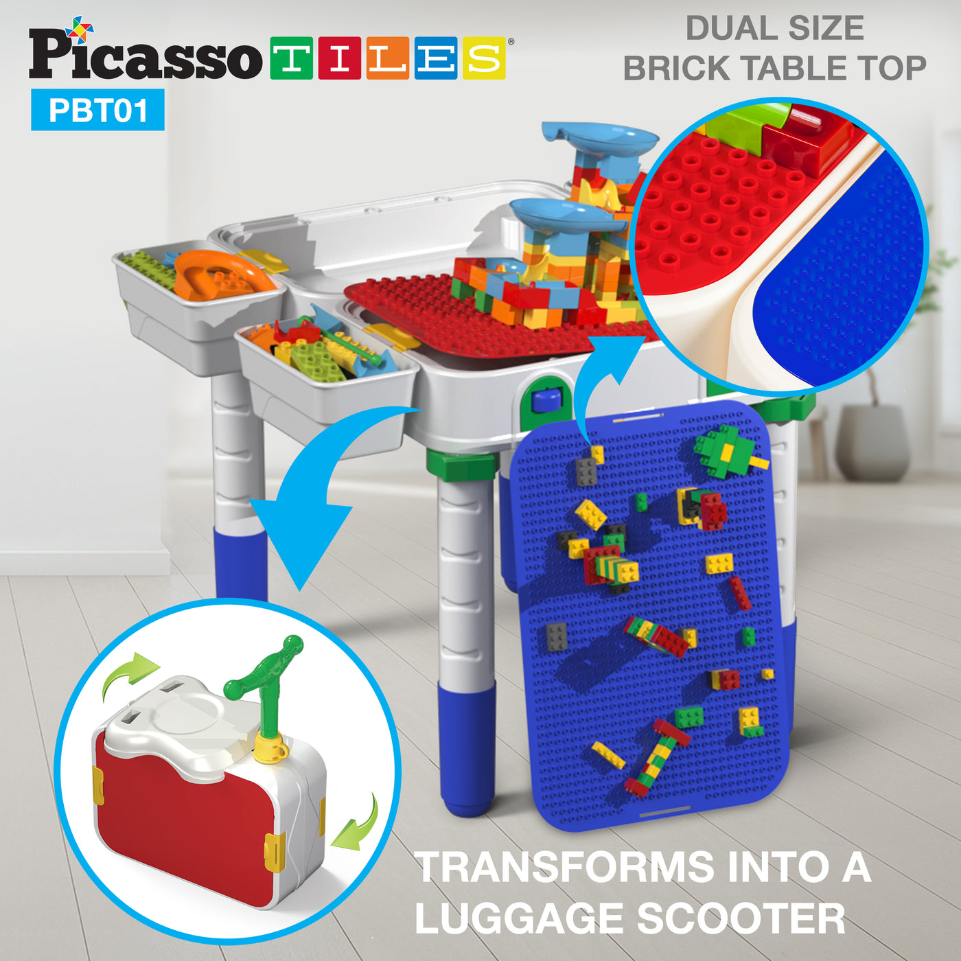 PicassoTiles Kids Building Block Activity Center Suitcase Table Set