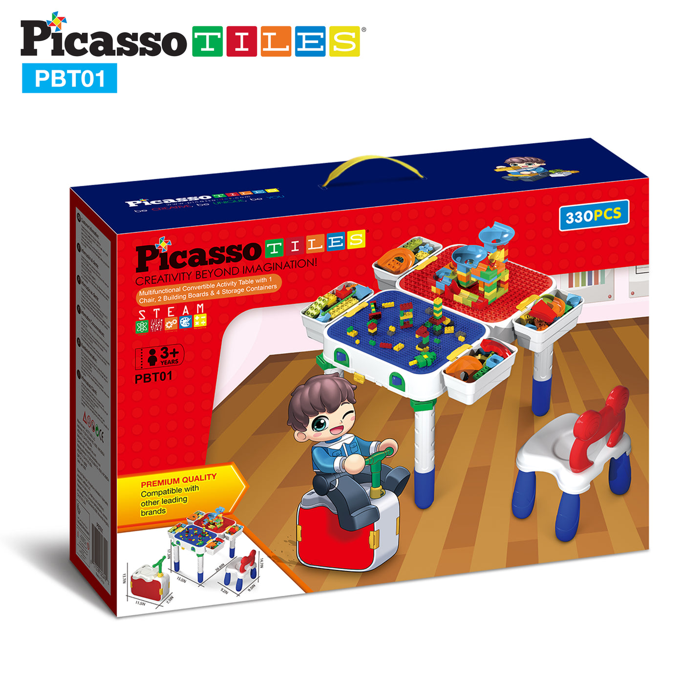 PicassoTiles Kids Building Block Activity Center Suitcase Table Set