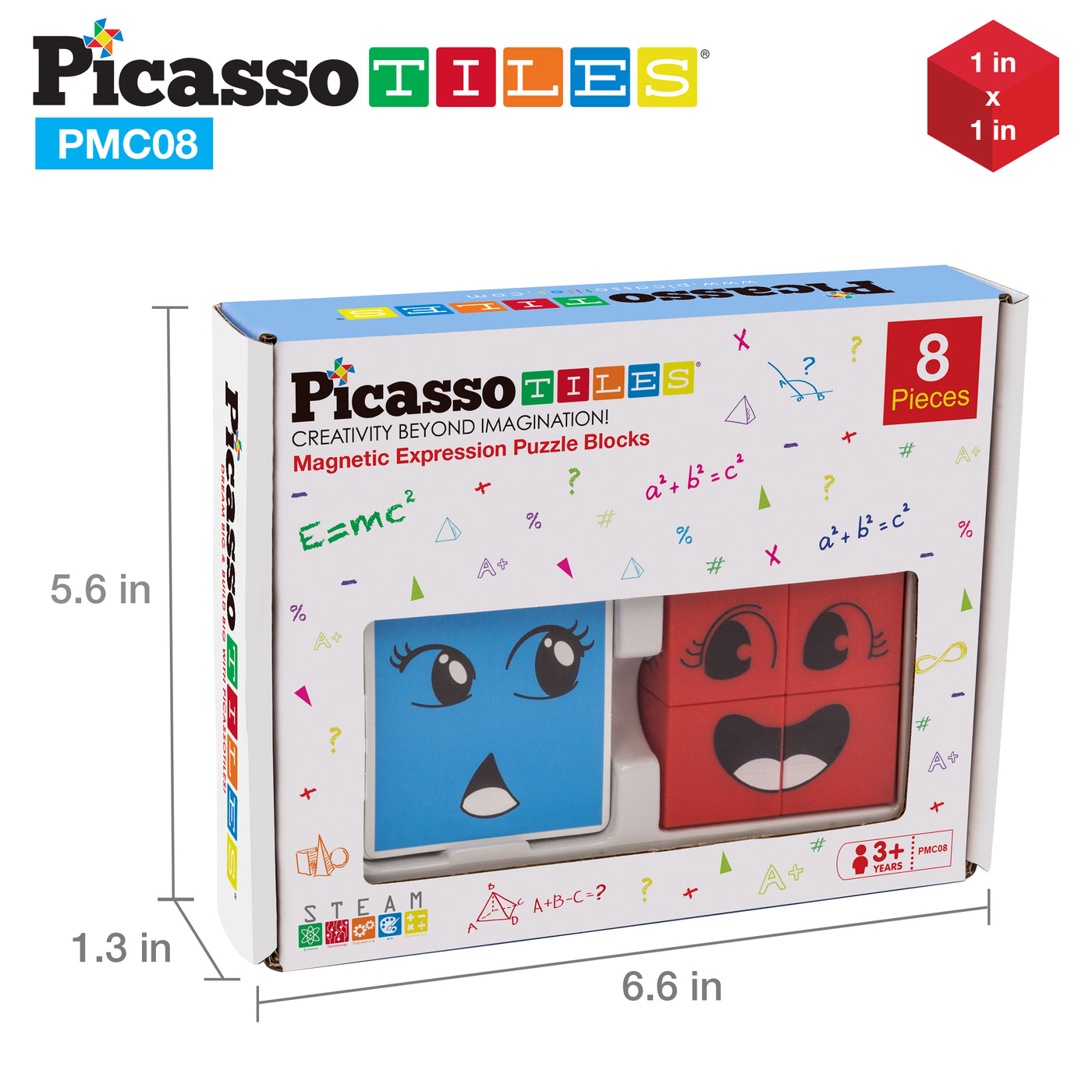 PicassoTiles Mix and Match 8 Piece Magnetic Emoticon Puzzle Cubes