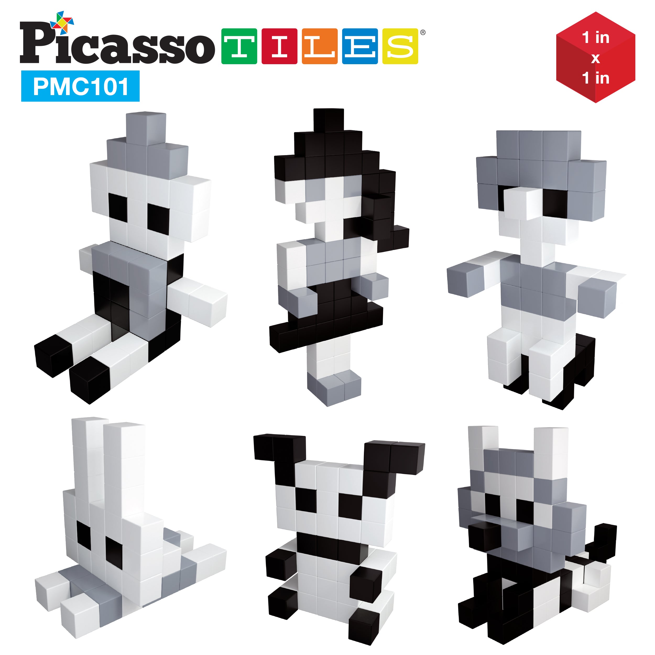 PicassoTiles 101pcs Magnetic Puzzle Cube Set - Black and White