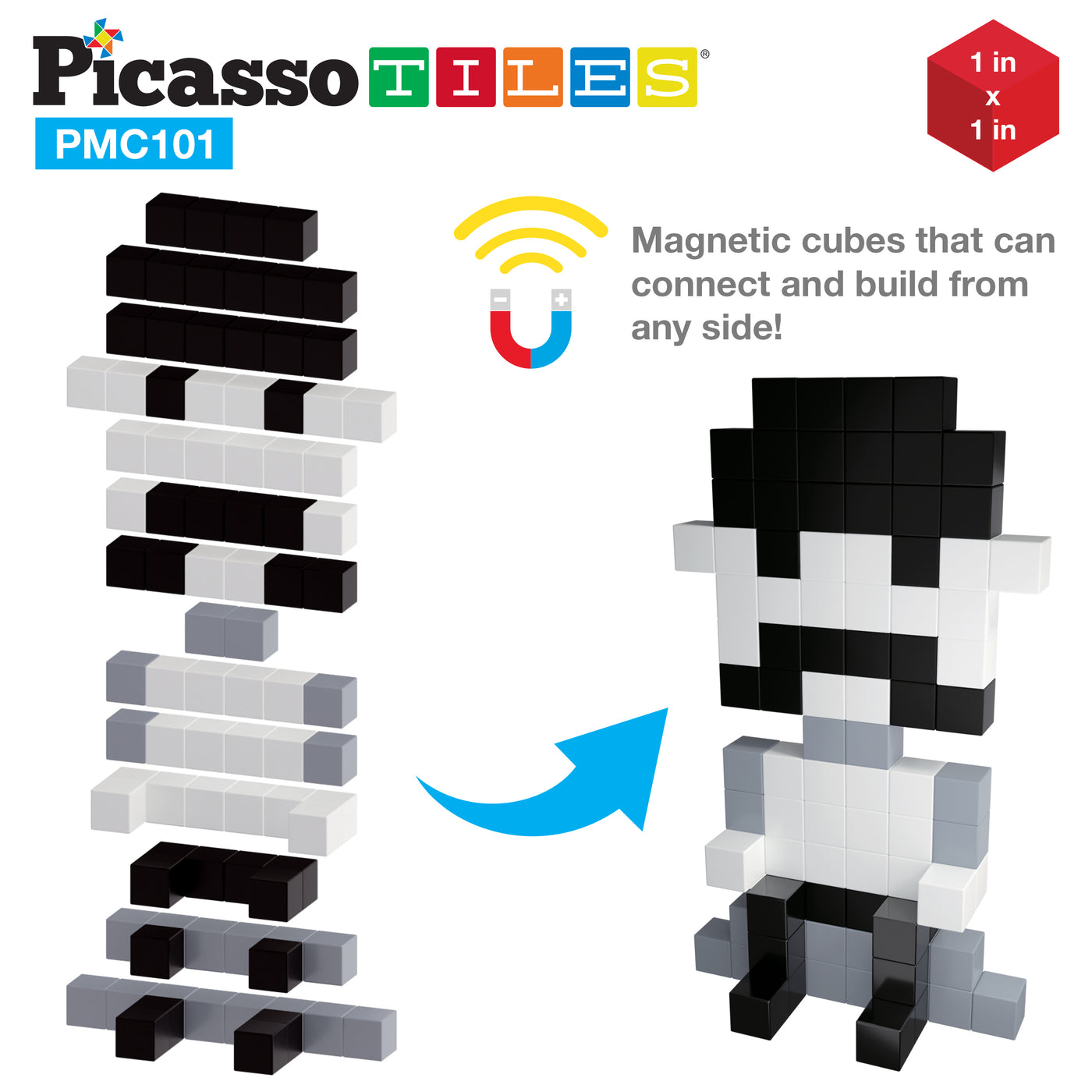 PicassoTiles 101pcs Magnetic Puzzle Cube Set - Black and White