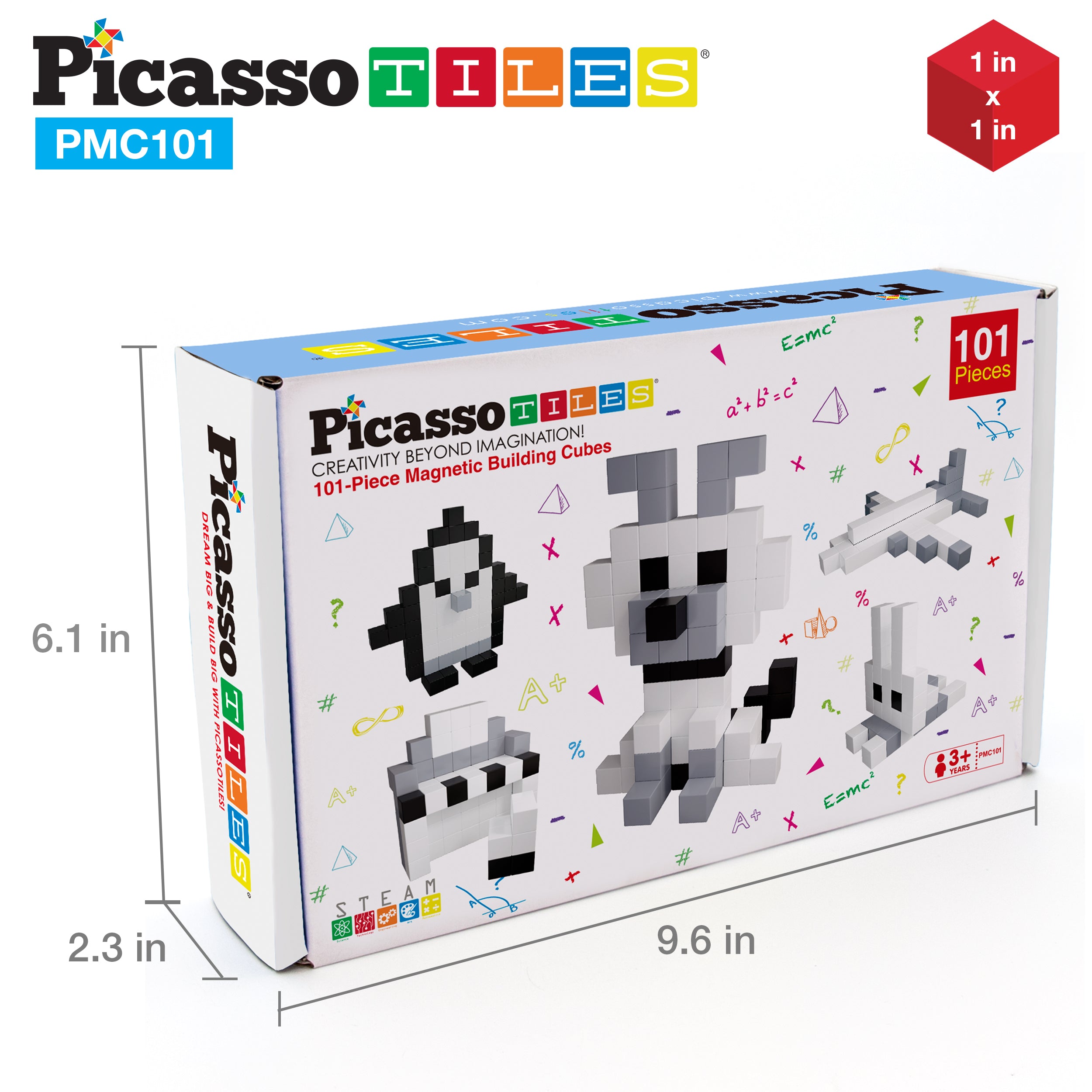 PicassoTiles 101pcs Magnetic Puzzle Cube Set - Black and White