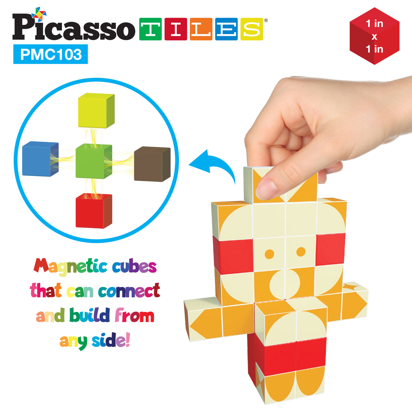 PicassoTiles 103 Piece Pixel Magnetic Puzzle Cube Set