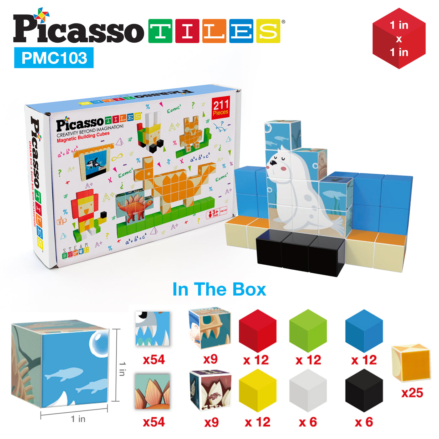 PicassoTiles 103 Piece Pixel Magnetic Puzzle Cube Set