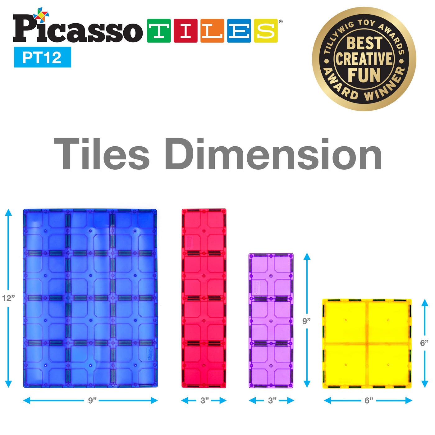 PicassoTiles Large Connected Magnetic Tiles