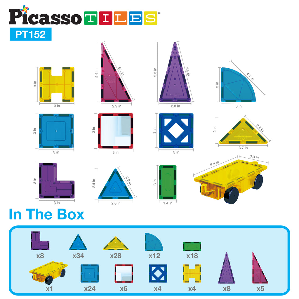 PicassoTiles STEM Learning Toys 152 Piece Building Block Set Kid Toy, Age  3+ PTN152