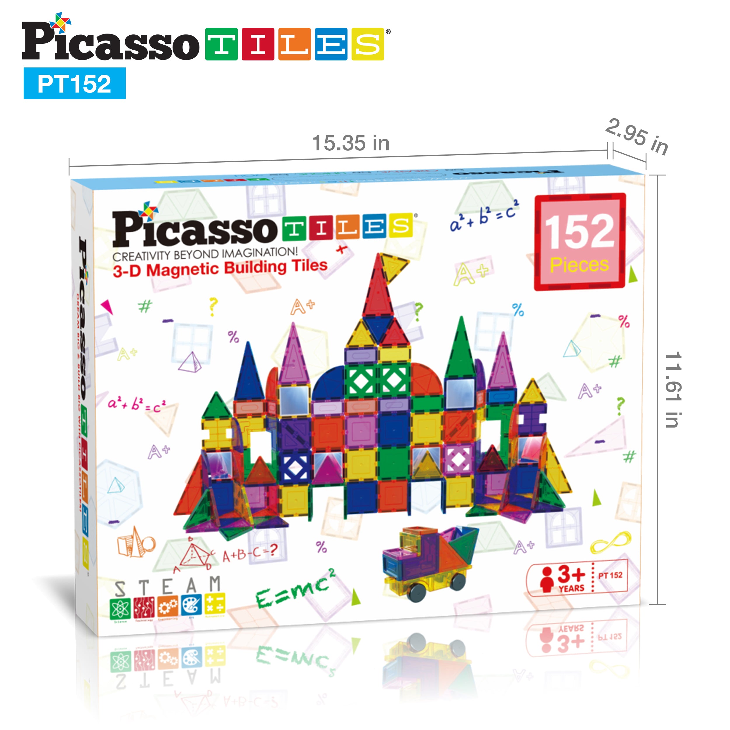 PicassoTiles 152pcs Clear Magnetic Building Tiles Toy Set