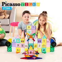 PicassoTiles Magnetic Tile Castle Set with Action Figures & Enhancements