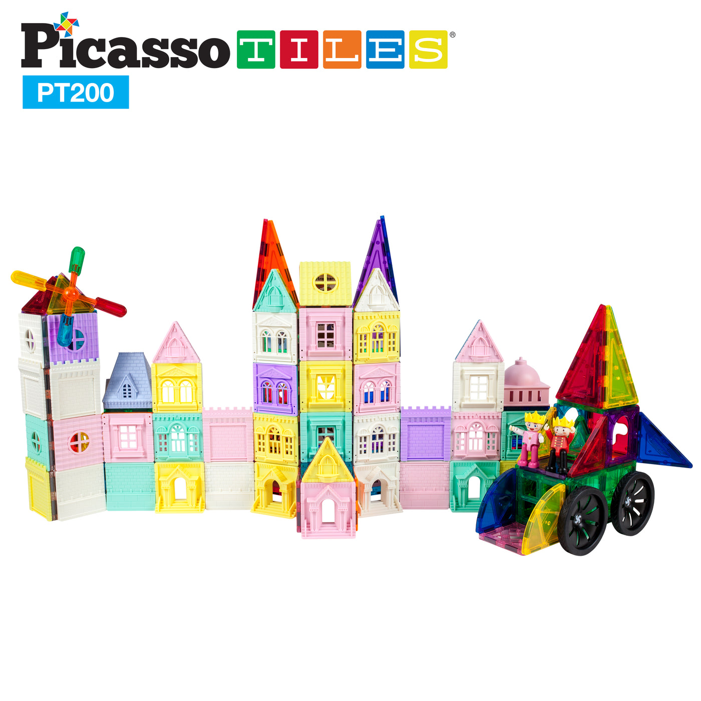 PicassoTiles Magnetic Tile Castle Set with Action Figures & Enhancements