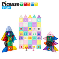 PicassoTiles Magnetic Tile Castle Set with Action Figures & Enhancements