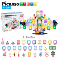 PicassoTiles Magnetic Tile Castle Set with Action Figures & Enhancements