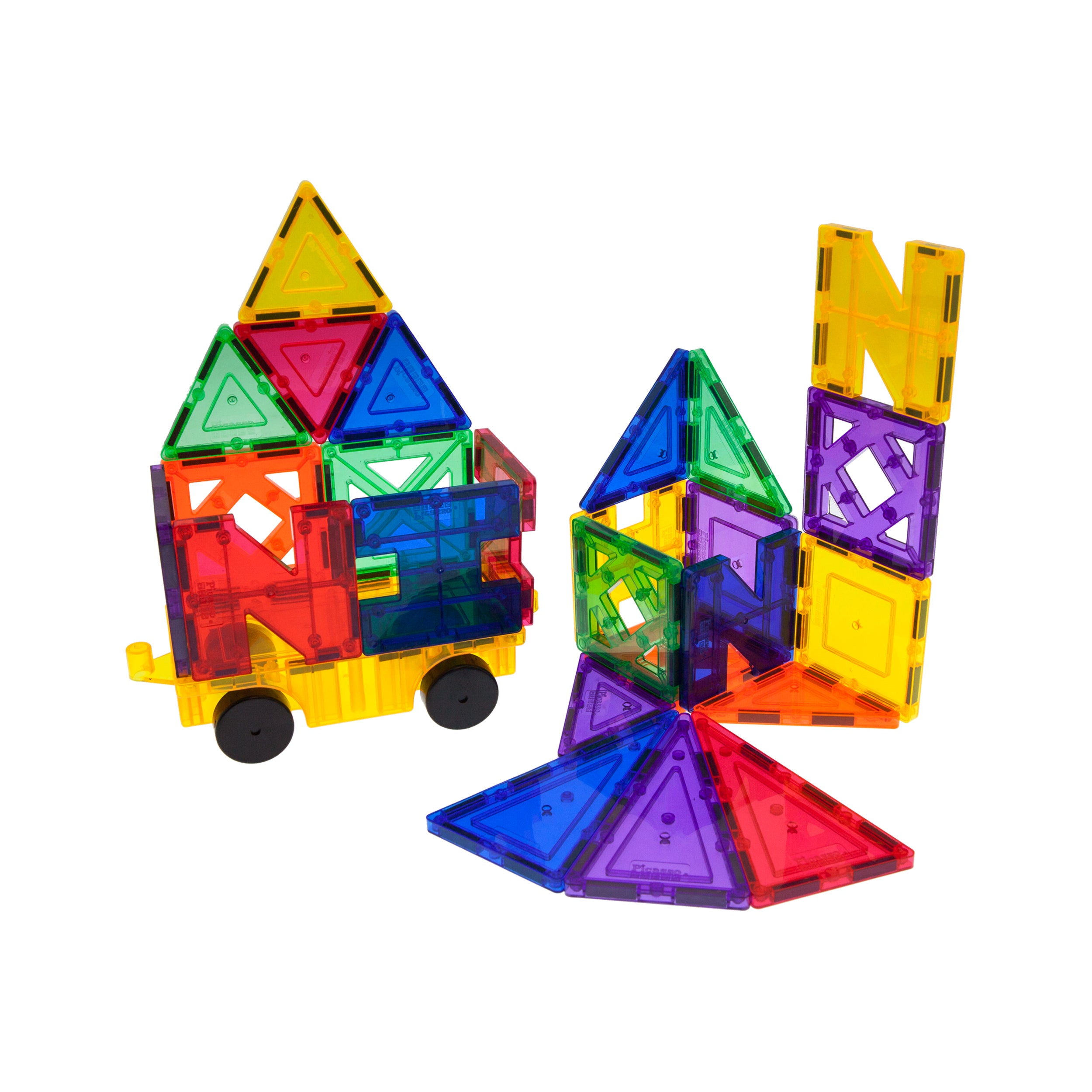 PicassoTiles Magnet Tile Car Base Stack-n-Build Set - 26 Pieces