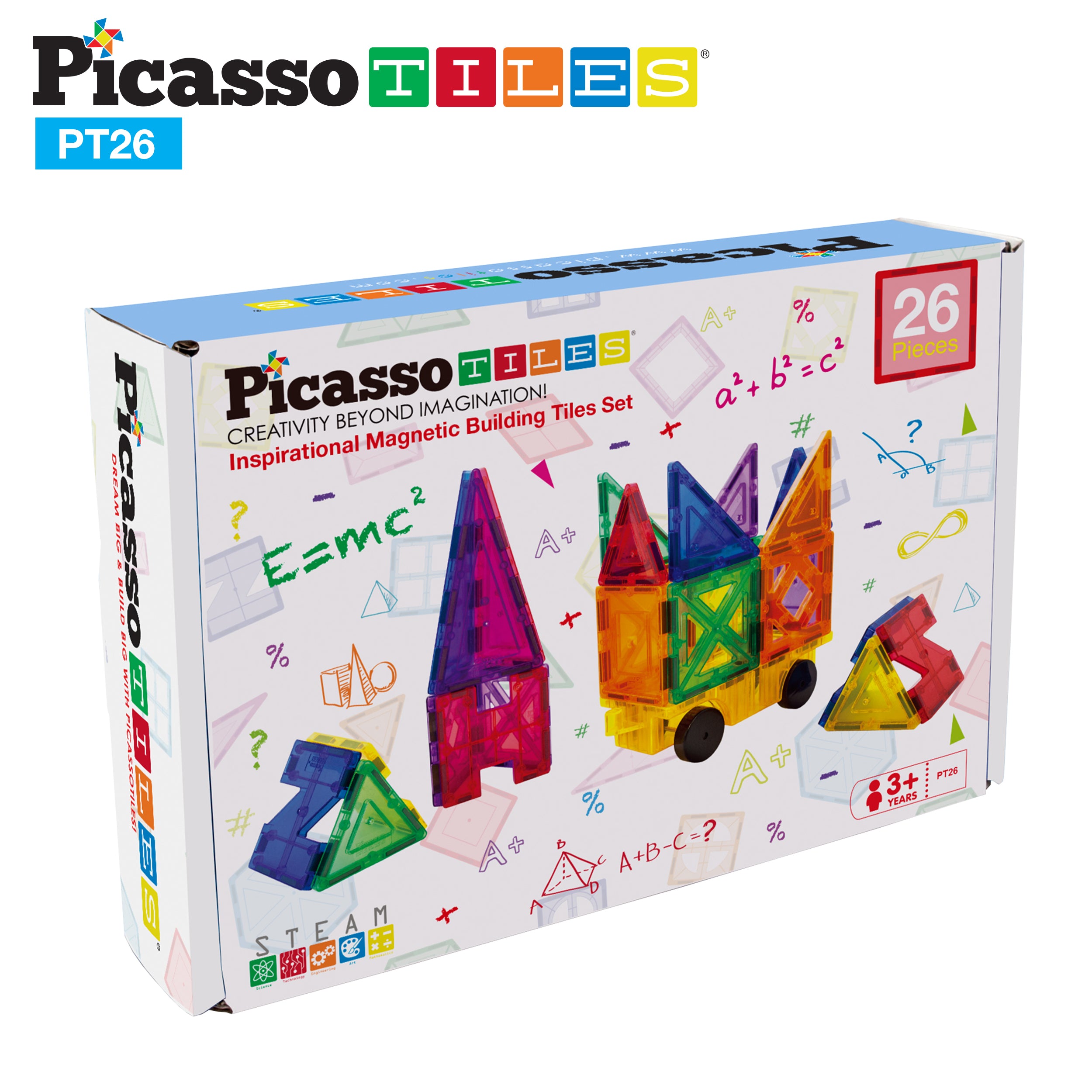 PicassoTiles Magnet Tile Car Base Stack-n-Build Set - 26 Pieces