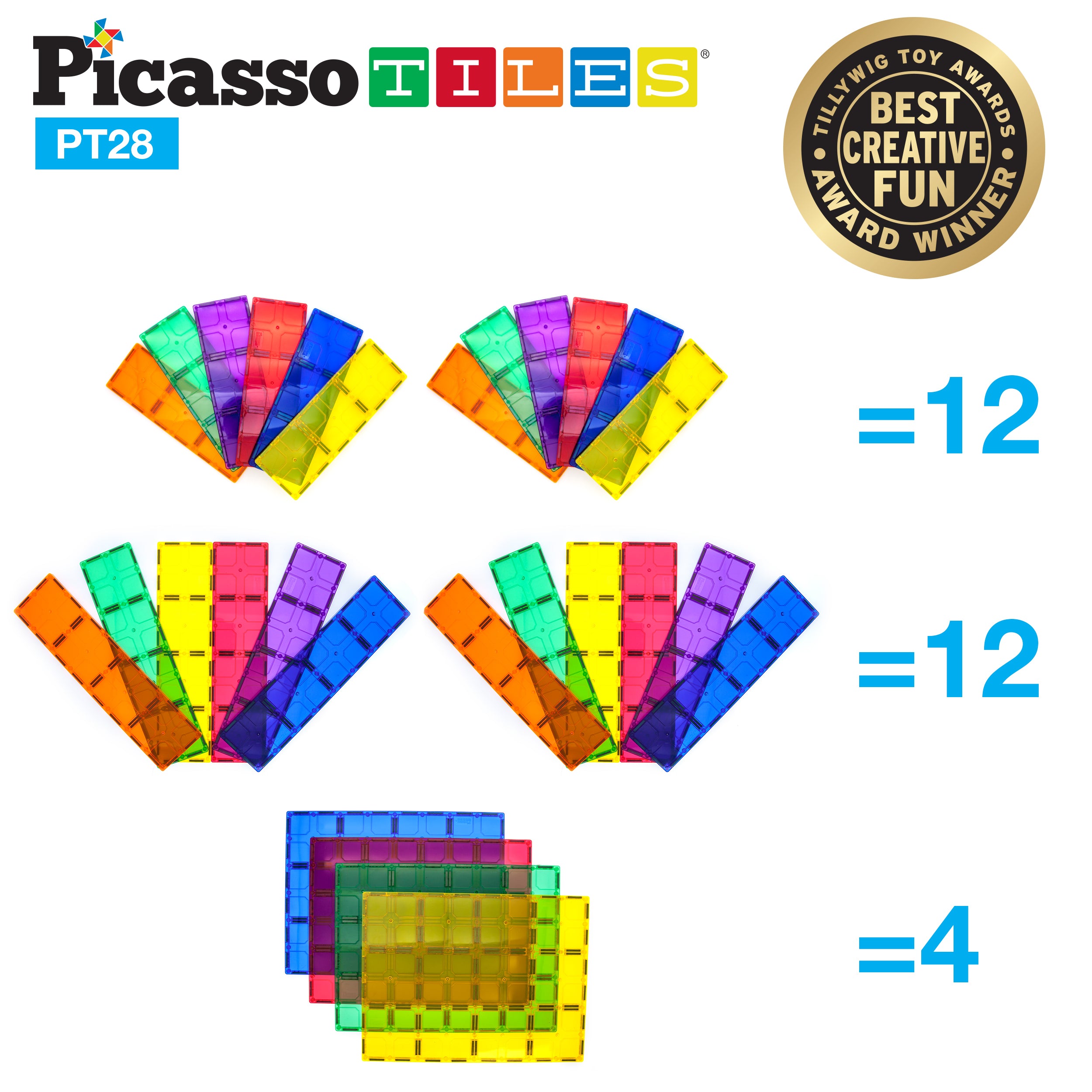 PicassoTiles Extra Large Magnet Tile Foundation Plates - 28 Pieces