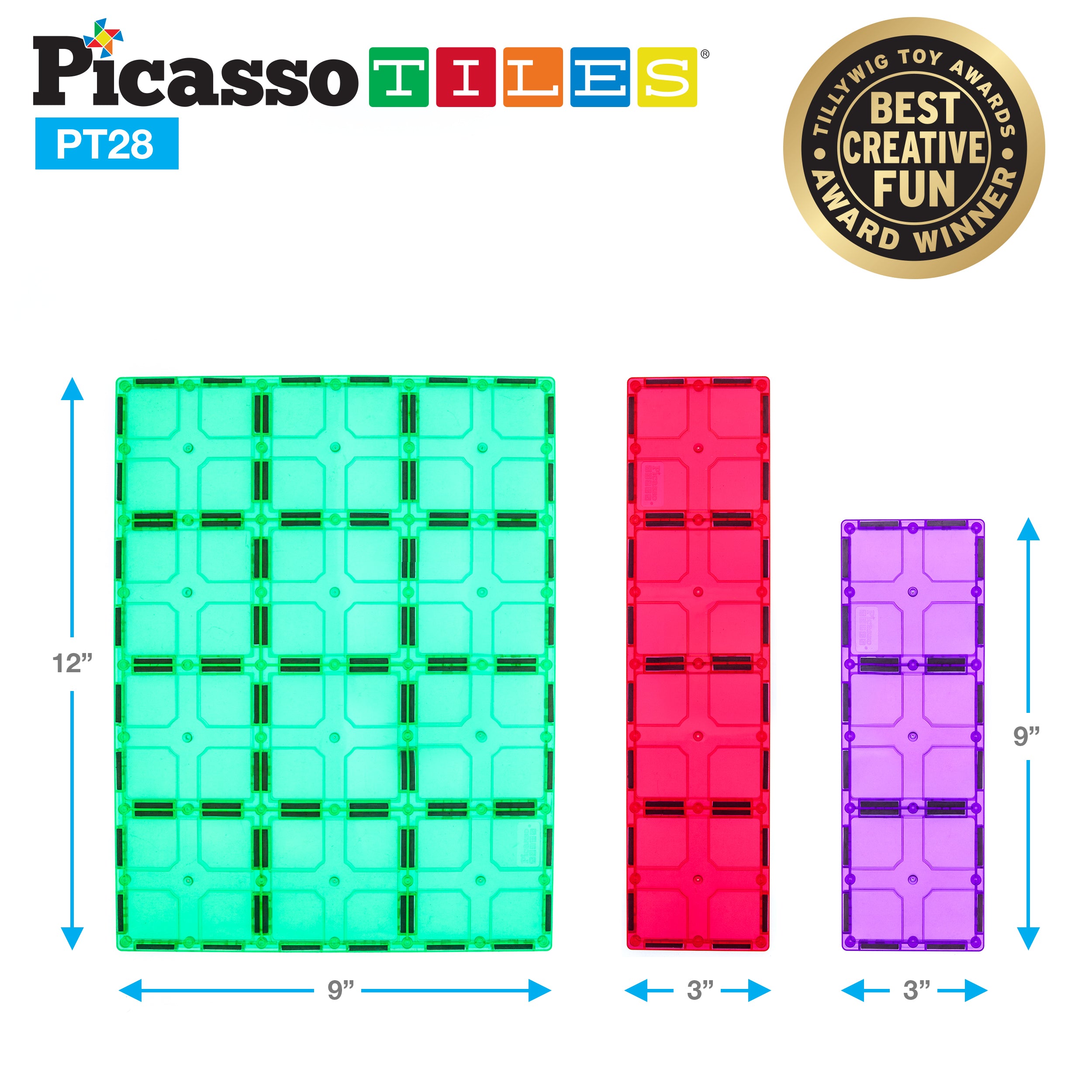 PicassoTiles Extra Large Magnet Tile Foundation Plates - 28 Pieces