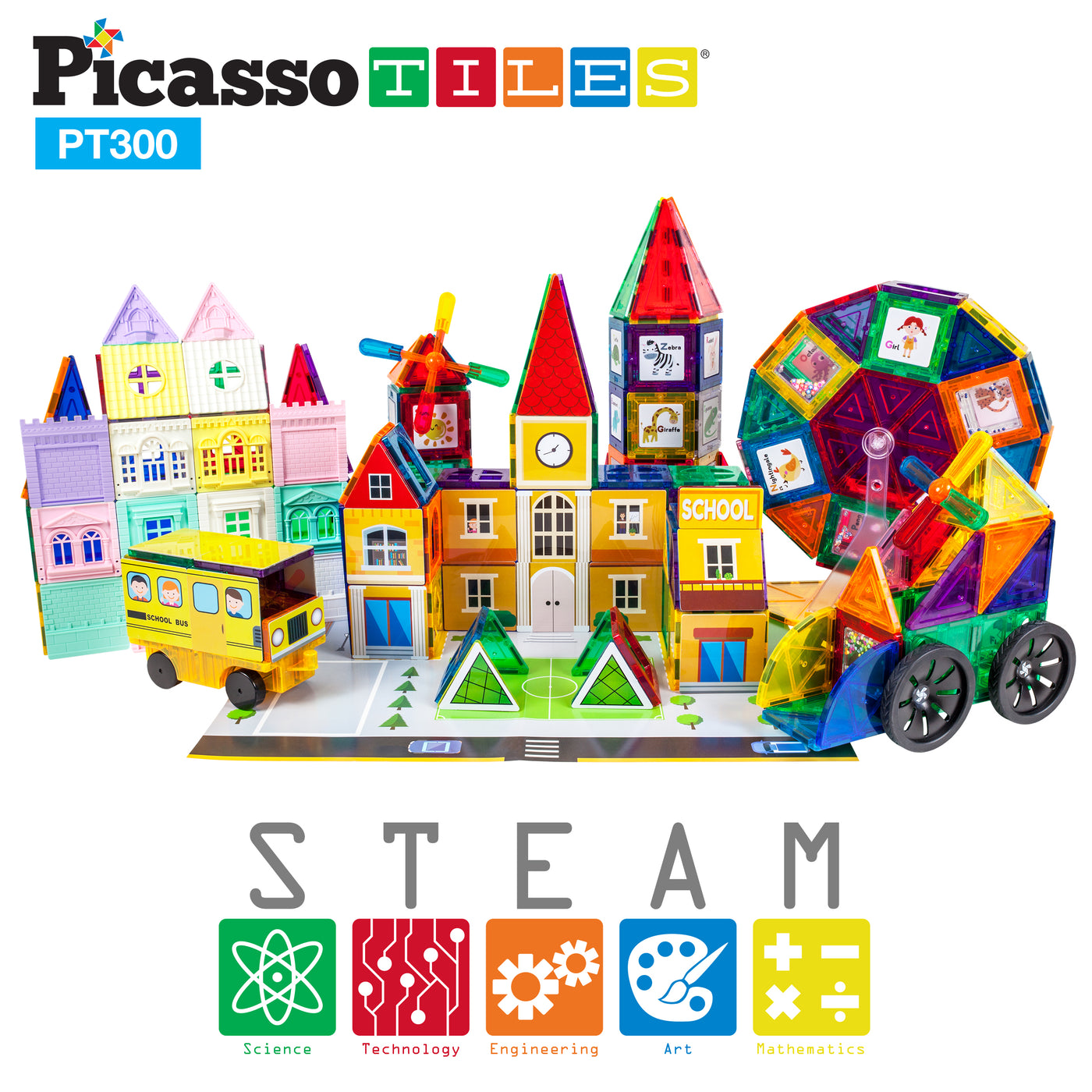 PicassoTiles 300 Piece Master Builder Magnetic Building Block Set PT300