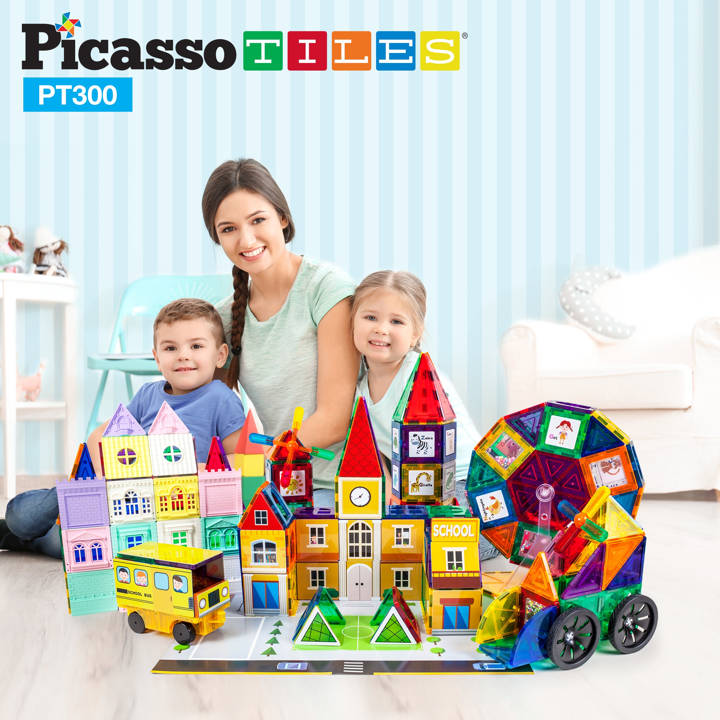 PicassoTiles 3in1 School, Hospital, and Police Station Building Blocks Set