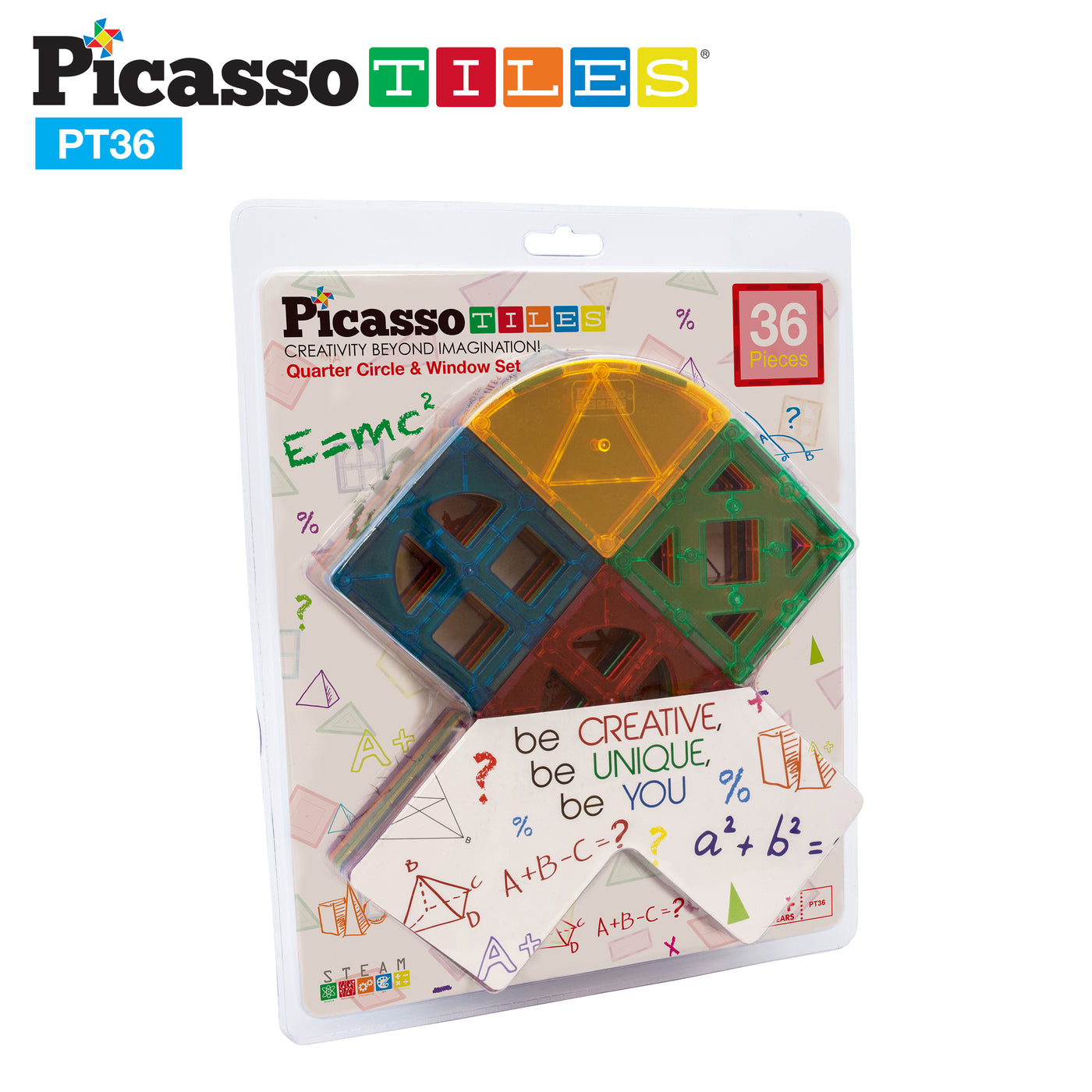 PicassoTiles Magnetic Building Tile Quarter Round and Window Set - 36 Pieces