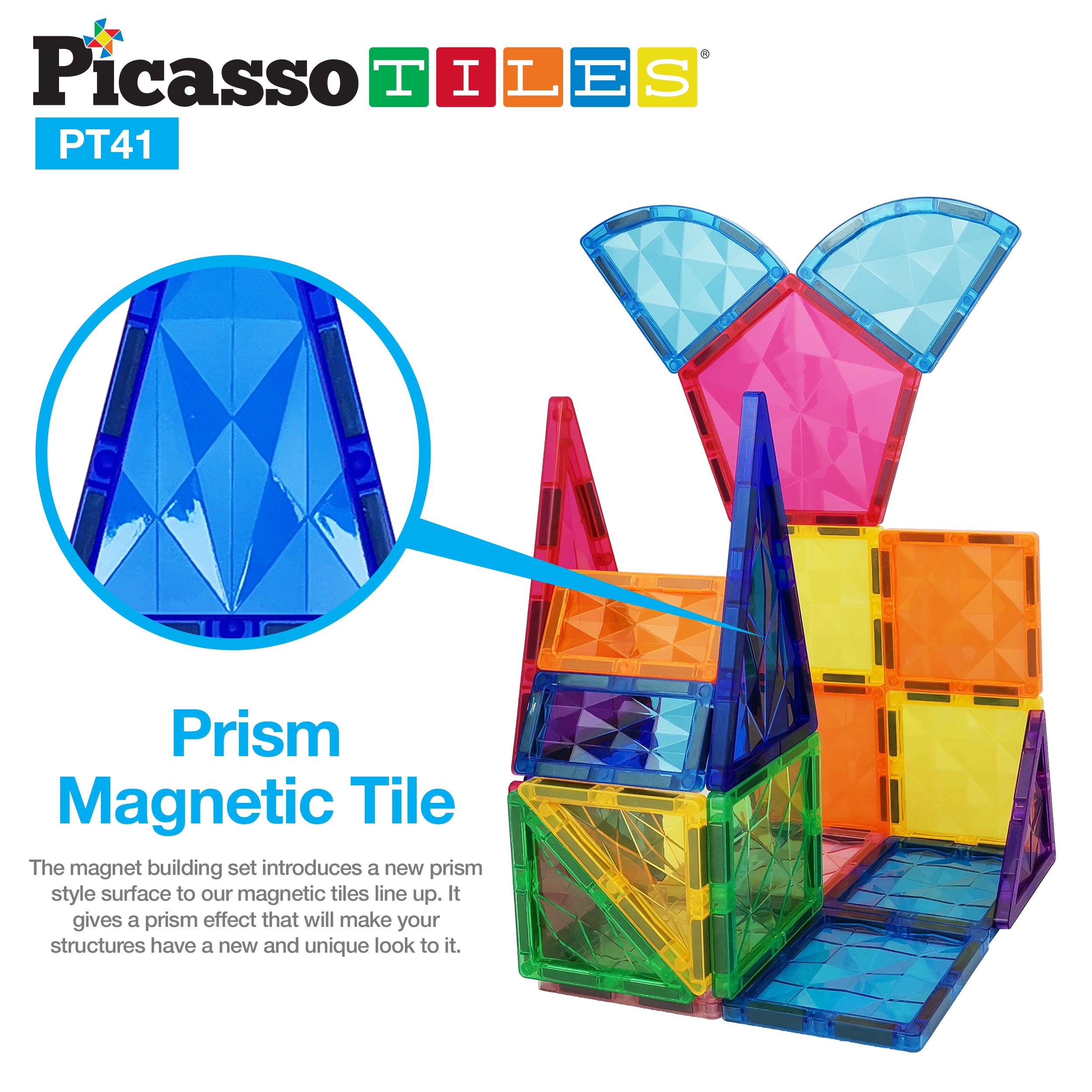 PicassoTiles 41pc Prism Magnetic Building Block Set