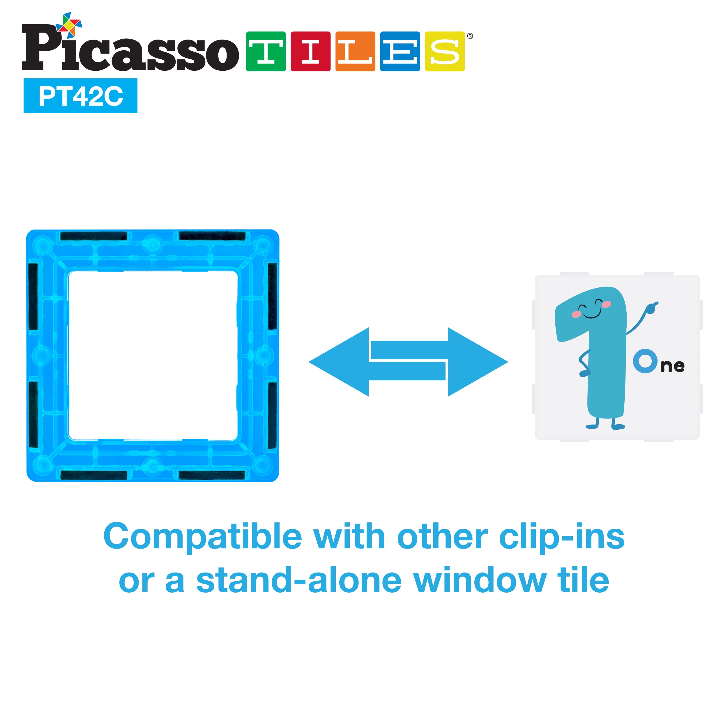 PicassoTiles Magnet Tile Toy Click-In Graphic Art Piece Set - 42 Pieces