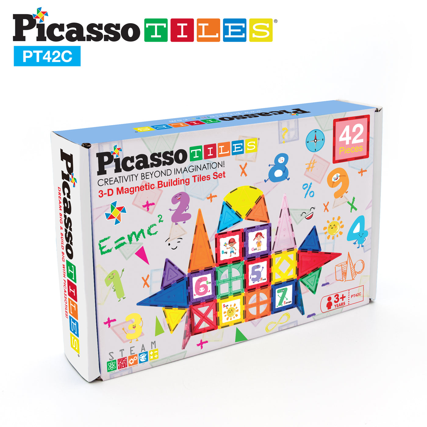 PicassoTiles Magnet Tile Toy Click-In Graphic Art Piece Set - 42 Pieces