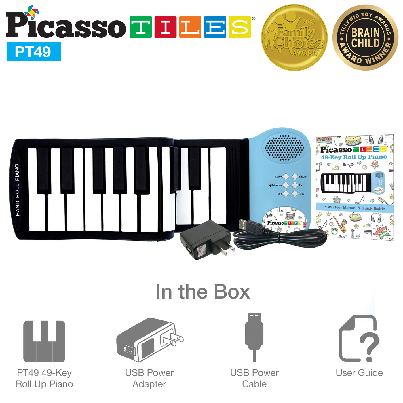 PicassoTiles 49-Key Flexible Roll-Up Piano Keyboard