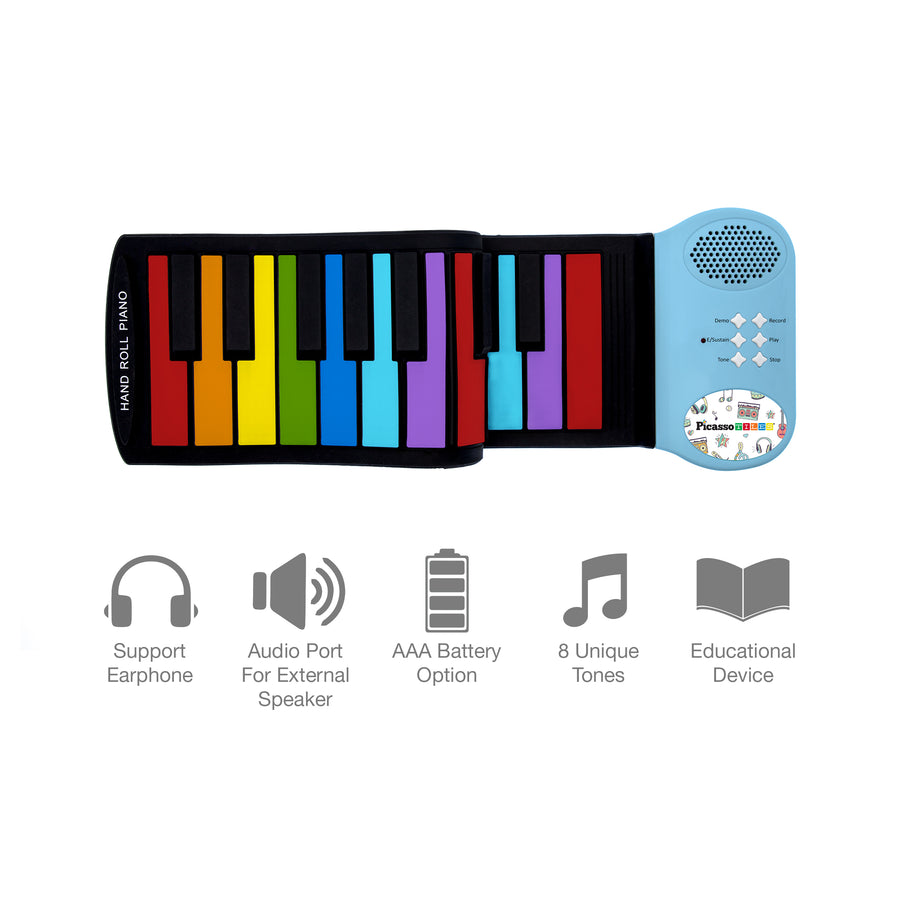 PicassoTiles Kid's 49 Colorful Key Roll-Up Educational Keyboard