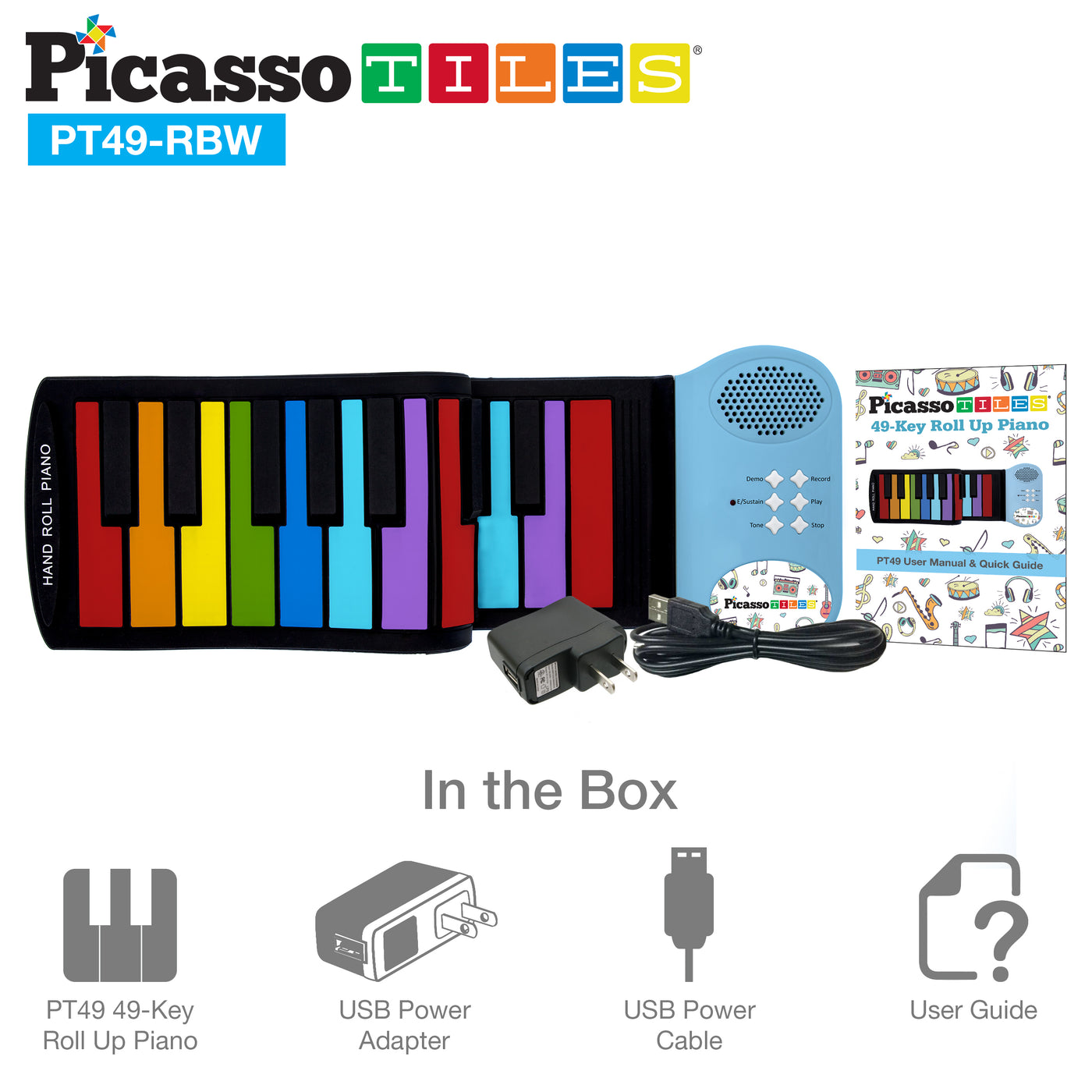 PicassoTiles Kid's 49 Colorful Key Roll-Up Educational Keyboard