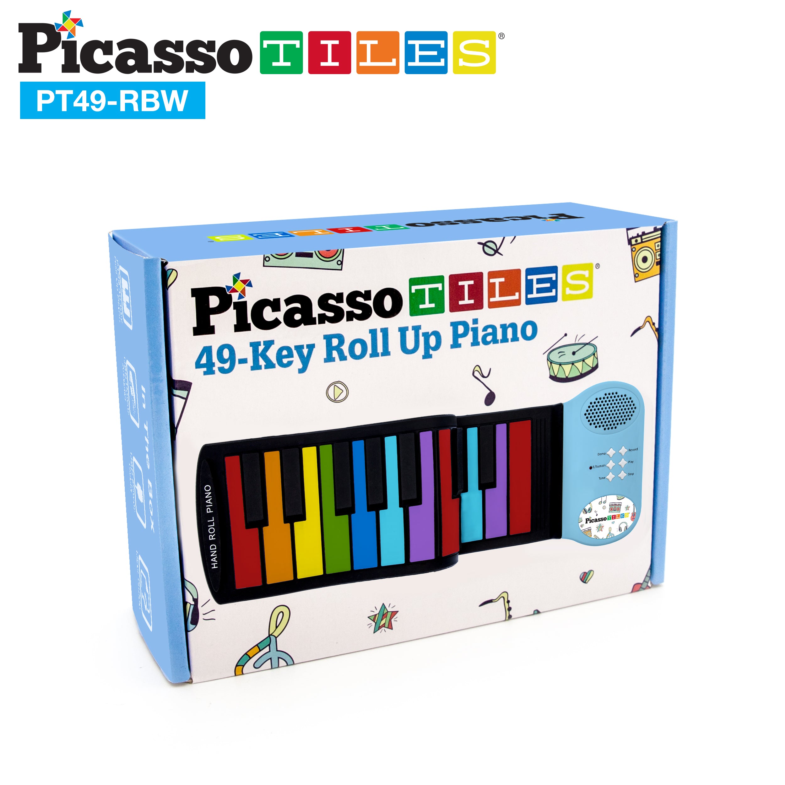 PicassoTiles Kid's 49 Colorful Key Roll-Up Educational Keyboard